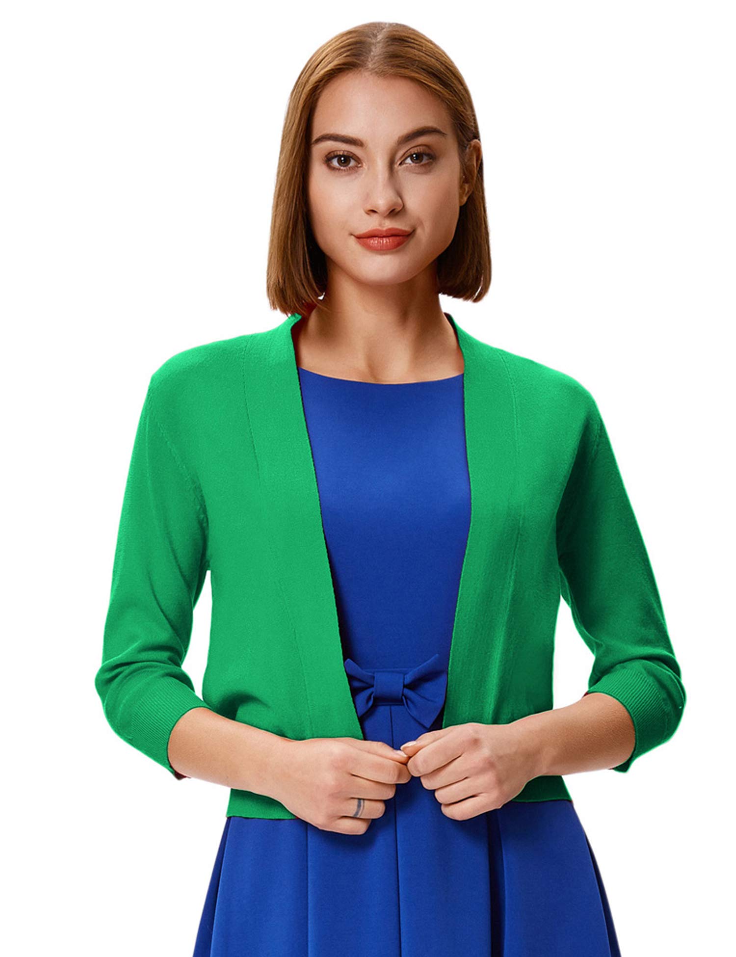 GRACE KARIN Women's 3/4 Sleeve Cropped Cardigan - Lightweight Knit Sweater Open Front Shrug Bolero Jacket for Spring & Fall Layering | Perfect for Office, Date Night & Casual Outfits