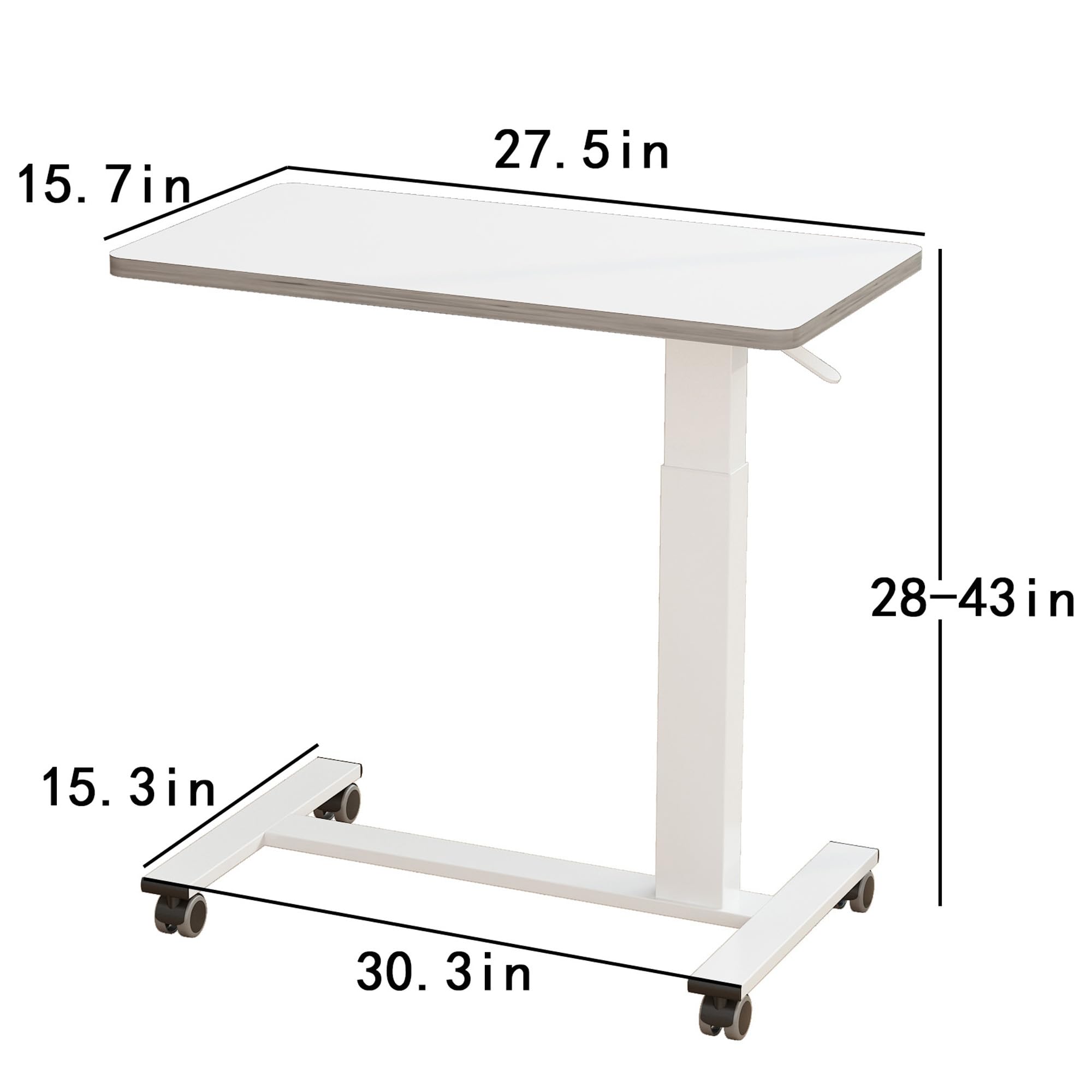 TigerDad Adjustable Overbed Table with Gas Spring - Height Adjustable Medical Bedside Table with Wheels | Portable Standing Desk for Laptop, Reading & Eating - Perfect for Hospital, Home & Office Use