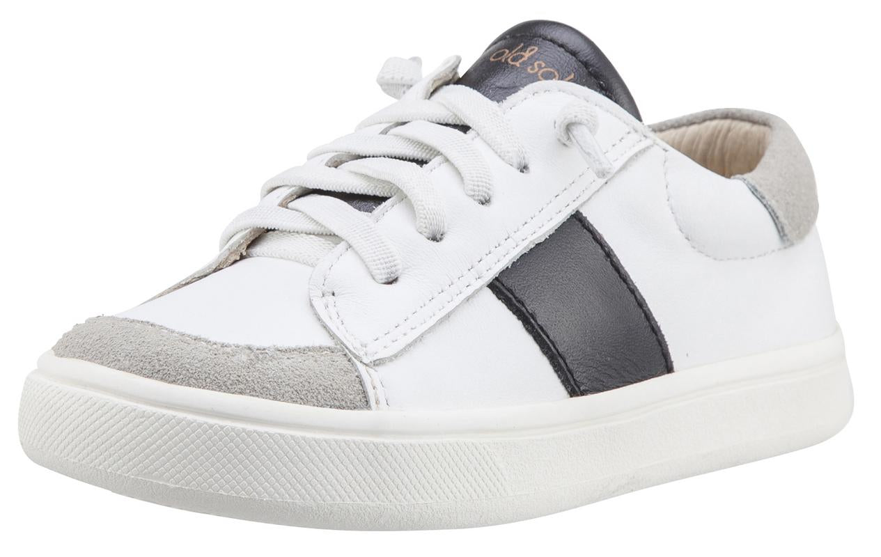 Old Soles 6019 High St Black & White Leather Sneakers for Boys & Girls - Faux Laces & Zipper Closure - Perfect for School, Play & Everyday Wear