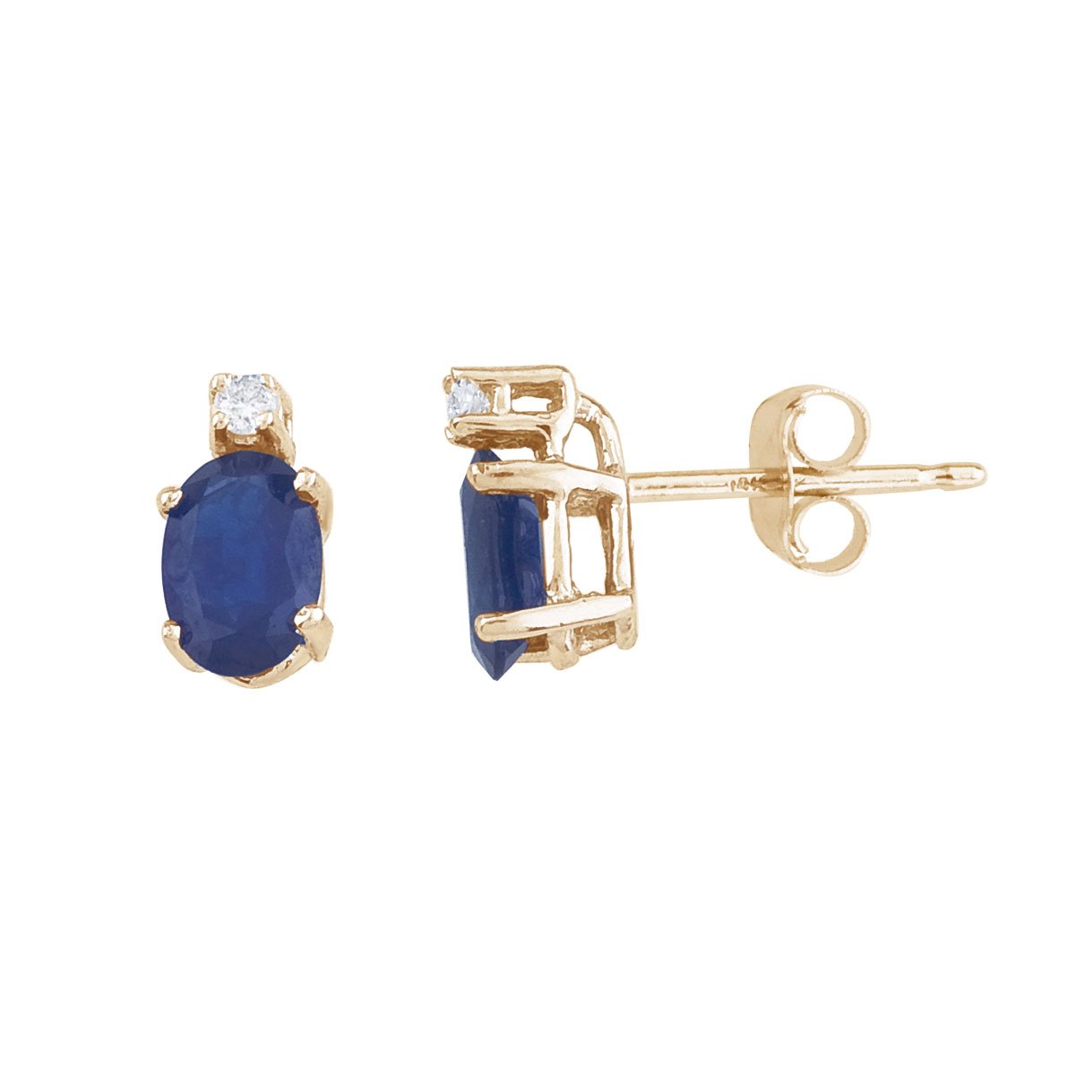 14K Yellow Gold Sapphire and Diamond Stud Earrings for Women - Elegant Gift for Birthday, Anniversary & Special Occasions