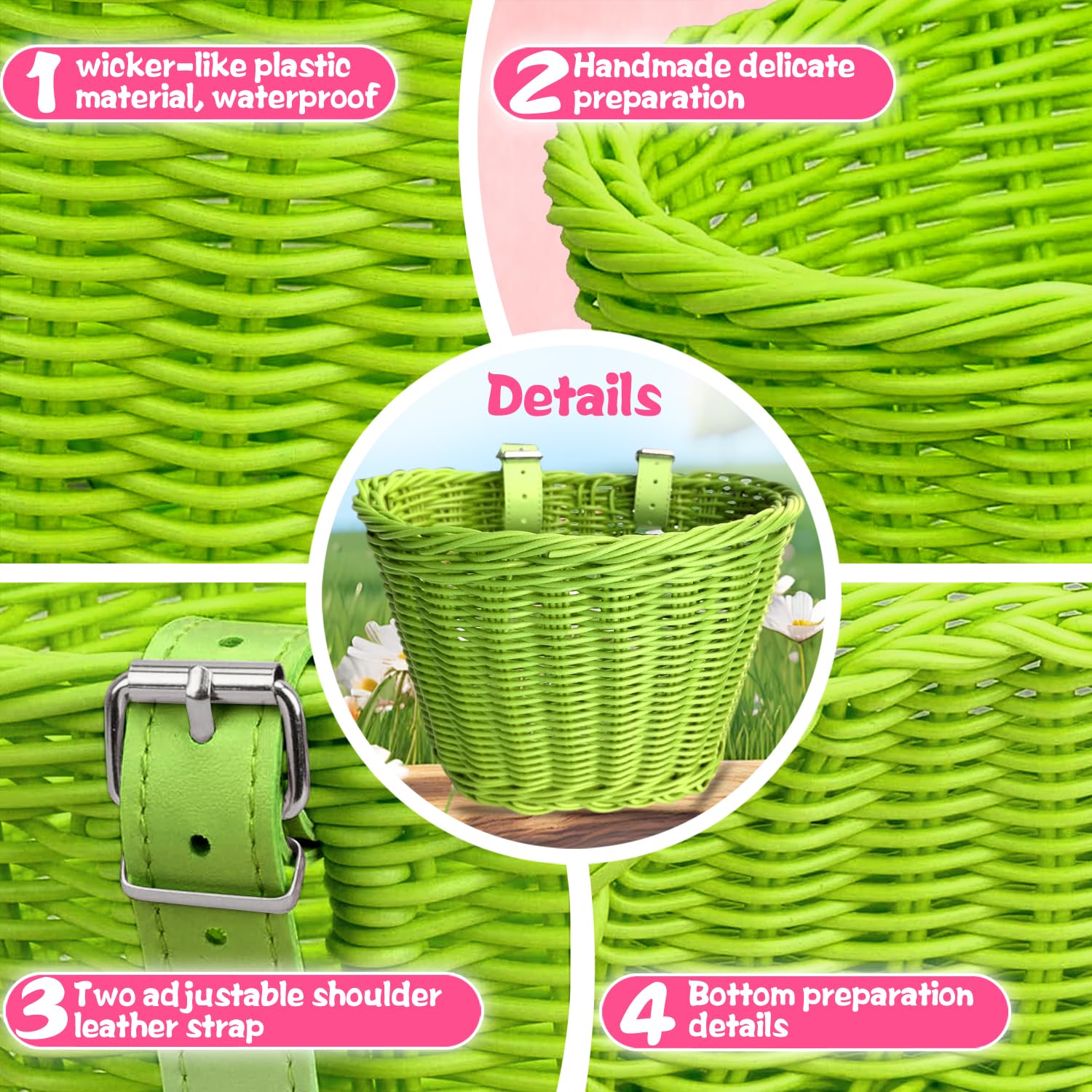 Kids Bike Basket Set - Handwoven Detachable Bike Basket for Girls & Boys - Fits Most Bikes Including Stationary, Ebike & Road Bikes - Perfect for School, Picnics & Outdoor Adventures