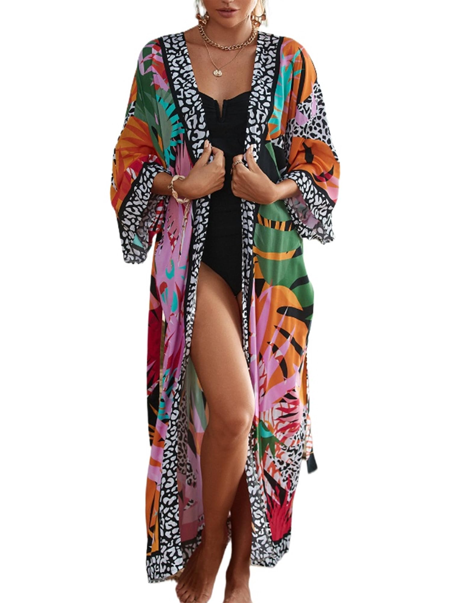 Women's Lightweight Open Front Cardigan - Long Beach Kimono Cover Up for Casual Wear, Loungewear & Summer Beach Outfits