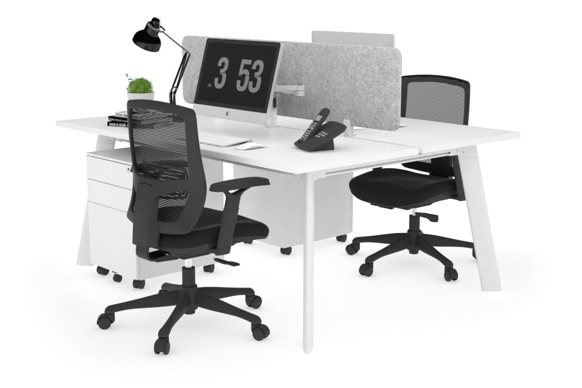 2 Person Workstation with White Frame - 1400L x 700W - Ideal for Office, Home Office & Collaborative Workspaces