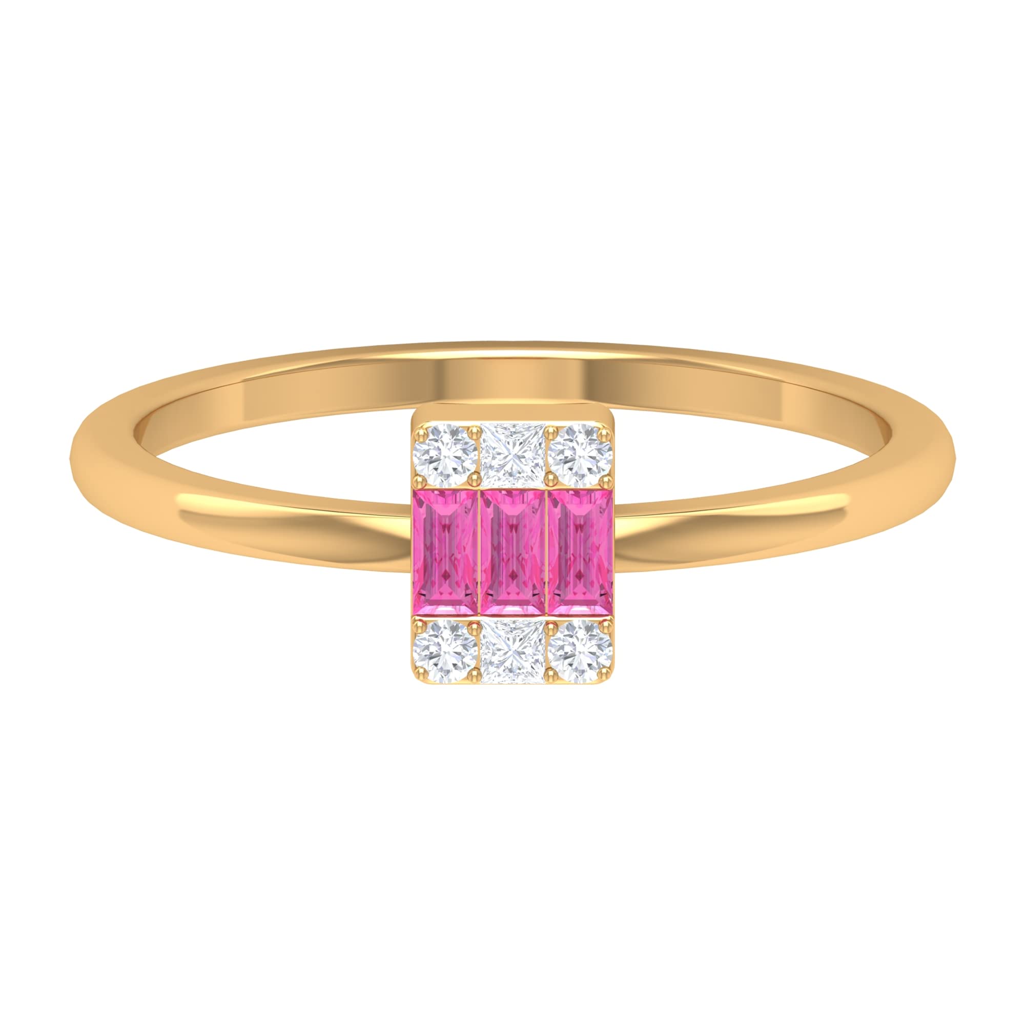 1/4 CT Pink Sapphire and Diamond Ring - 14K Solid Gold Baguette Cut Pink Sapphire Cluster Ring for Women | Minimalist Engagement Ring, Wedding Band, Anniversary Gift | Perfect for Valentine's Day, Proposals & Special Occasions | Elegant Jewelry for Everyday Wear, Date Nights & Romantic Moments | Ideal for Bridal Shower, Anniversary Celebration, Birthday Present & Gift Giving