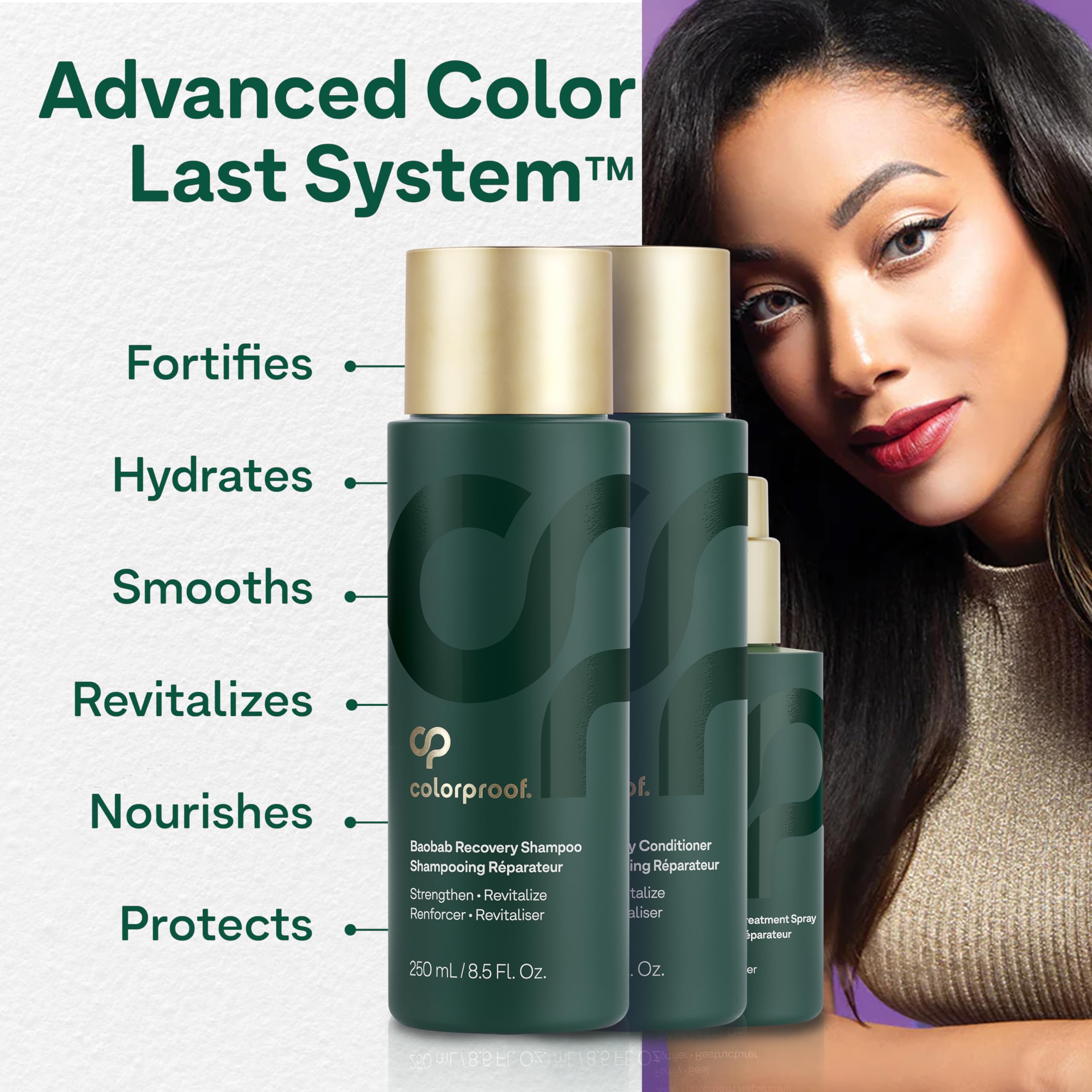 ColorProof Baobab Recovery Hair Kit - Repairing Shampoo & Conditioner Set (8.5 Fl Oz) with Hair Treatment Spray (6.7 Fl Oz) - Damaged Hair Repair & Color Protection for Dry, Brittle Hair - Perfect for Salon Treatments & Home Hair Care