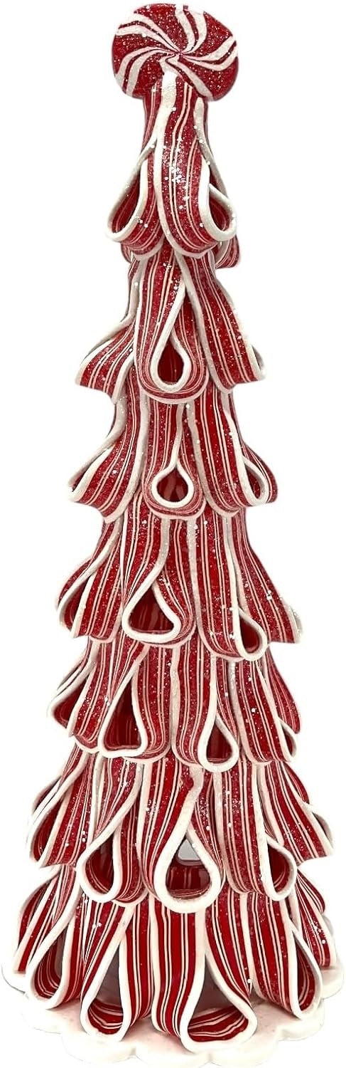 14-Pack Battery Operated Peppermint Ribbon Candy Christmas Tree Decorations - Perfect for Holiday Home Decor, Party Centerpieces & Festive Gift Giving