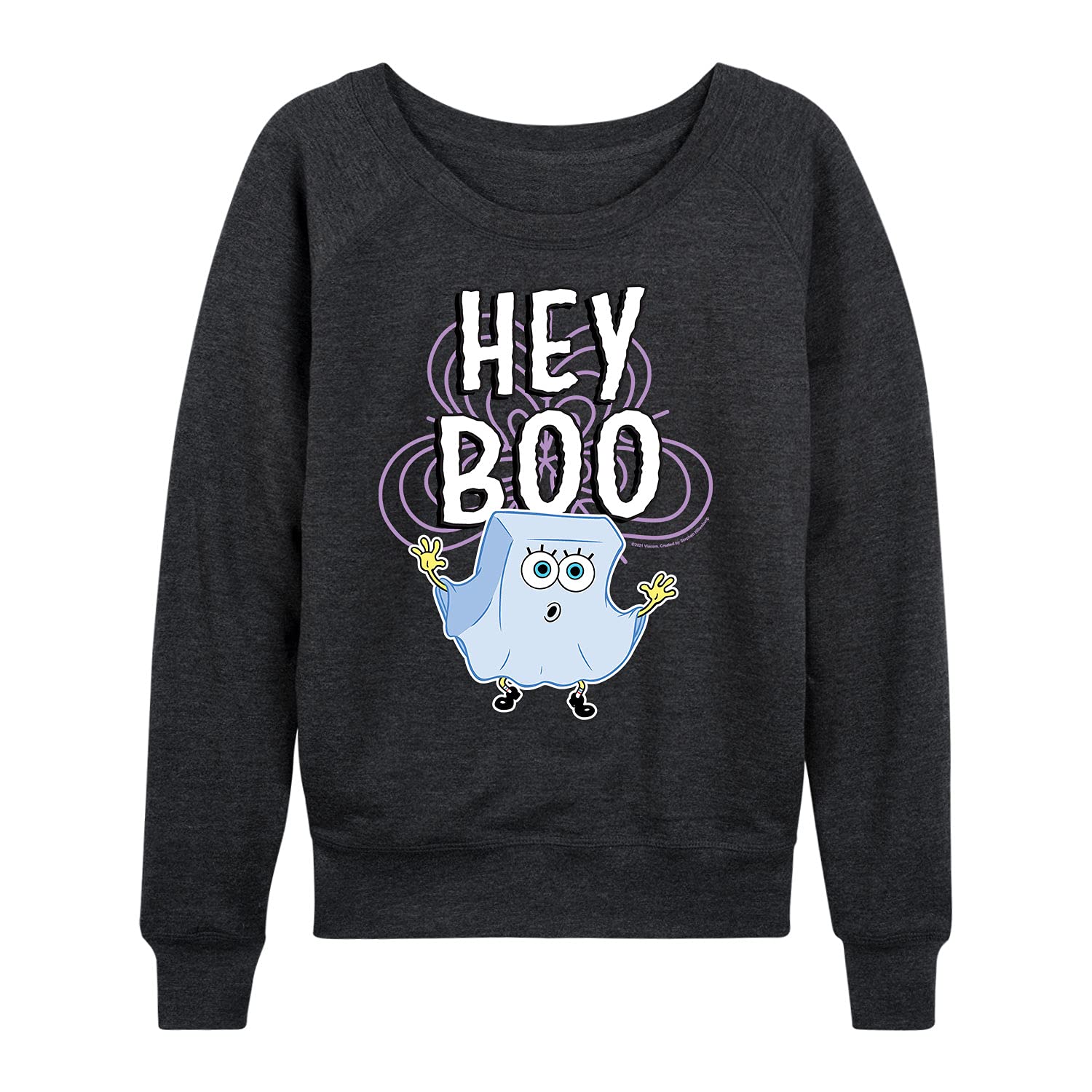 HYBRID APPAREL SpongeBob SquarePants Hey Boo Women's Lightweight French Terry Pullover Hoodie - Soft Casual Sweatshirt for Women, Perfect for Lounge Wear, Street Fashion & Cartoon Fans