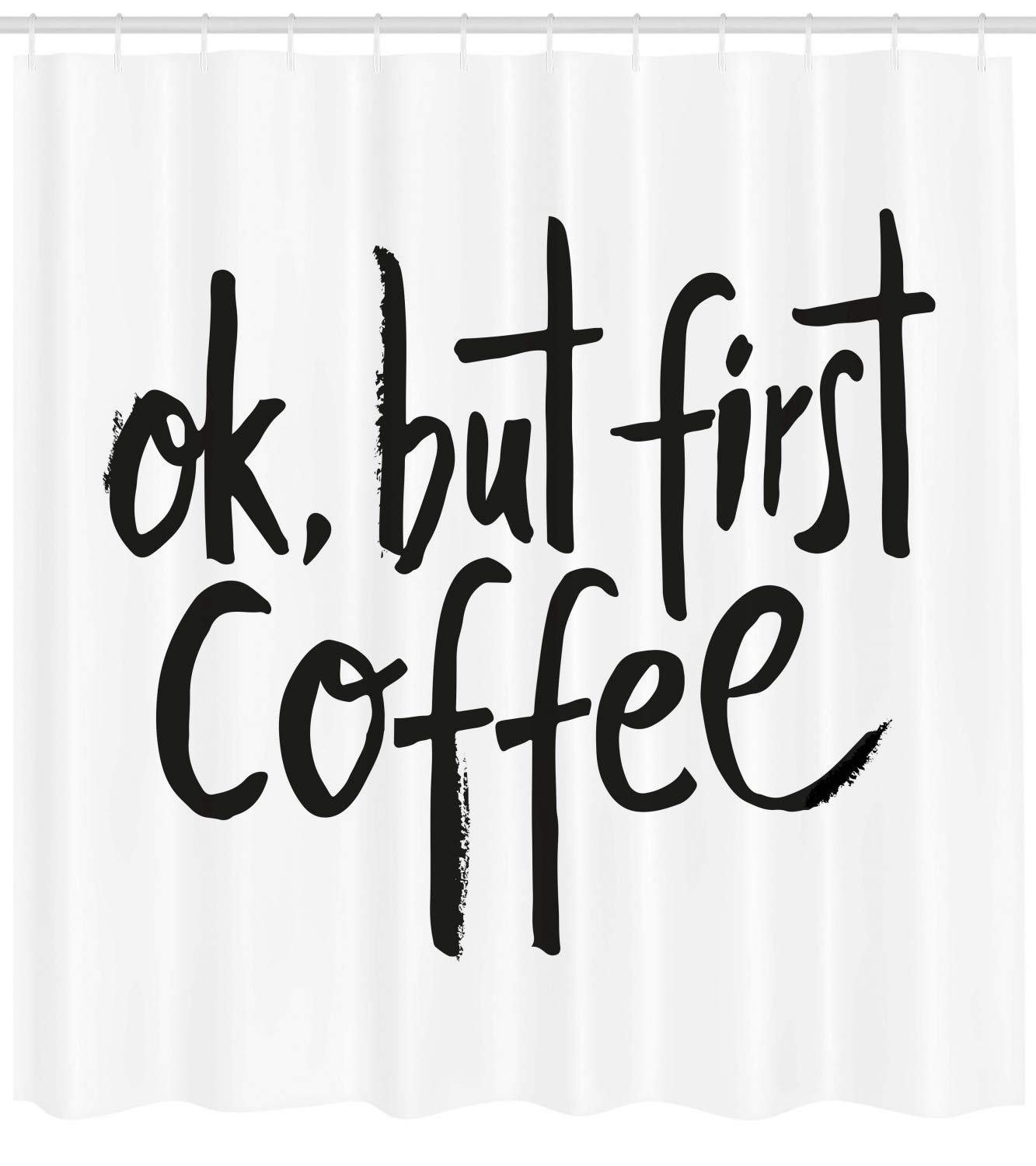 Ambesonne Coffee Themed Shower Curtain - Monochrome Paintbrush Design with 'But First Coffee' Quote, 69x84 Inch Fabric Bathroom Decor Set with Hooks in Charcoal Grey & White - Perfect for Coffee Lovers' Bathroom & Kitchen Decor