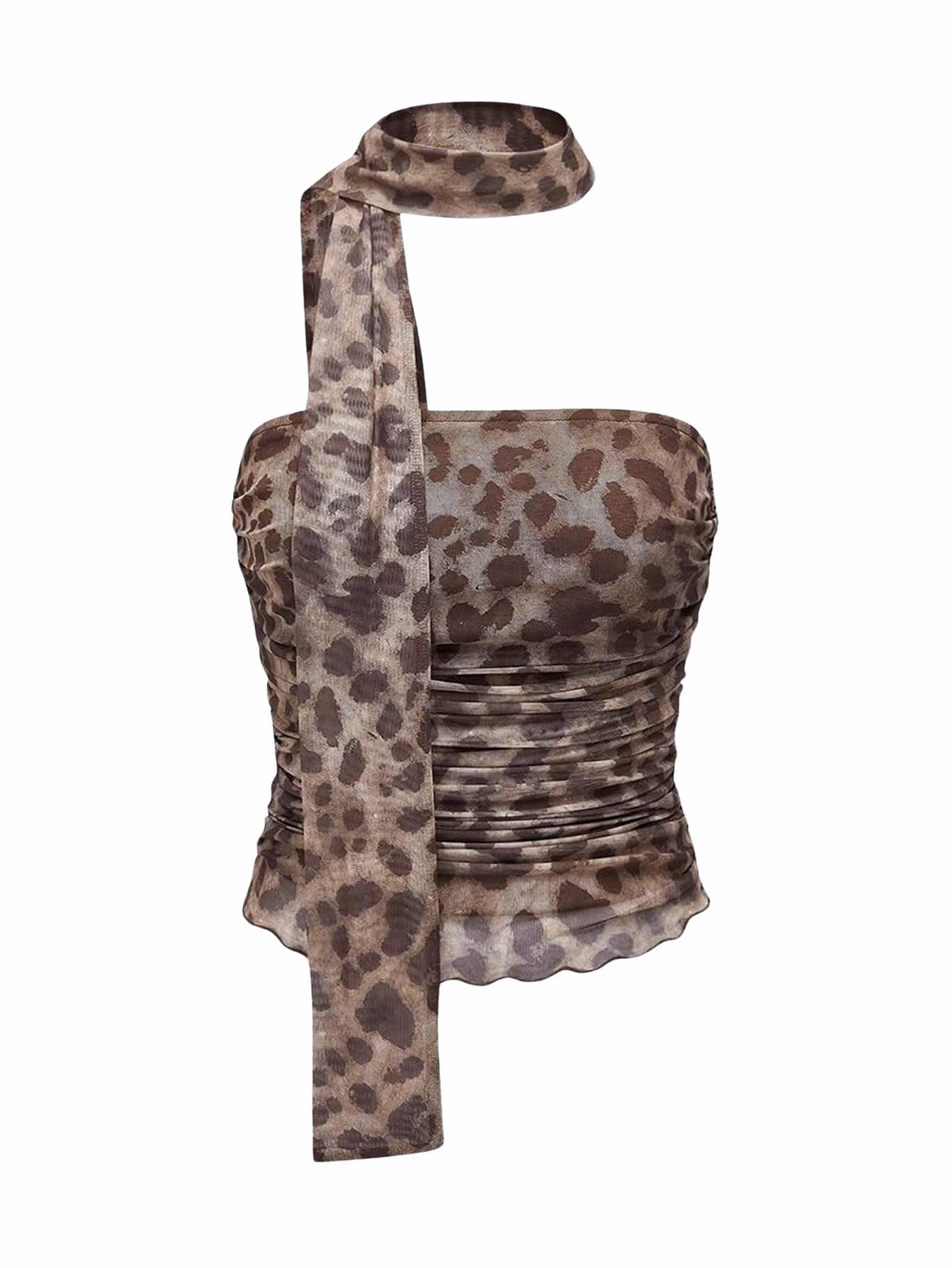 Women's Leopard Print Tube Top - Cheetah Print Strapless Mesh Halter Top for Party, Club & Night Out | Sexy Ruched Bustier for Women | Perfect for Bachelorette, Concerts & Summer Festivals