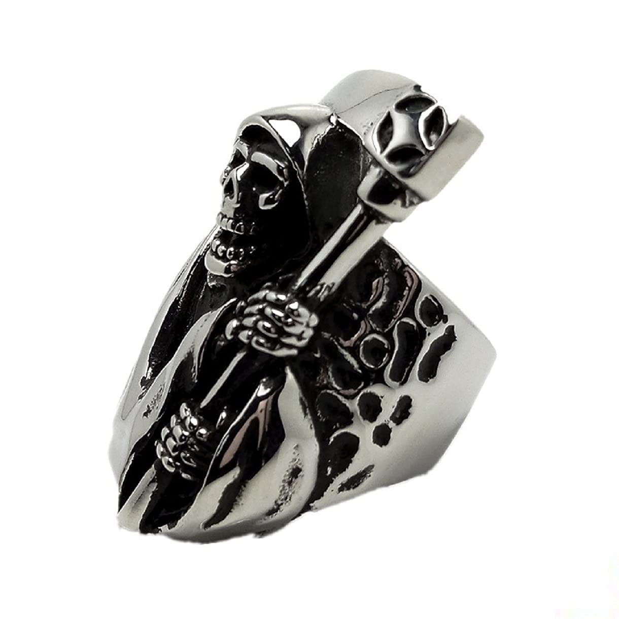 Gothic Skull Sickle Ring for Men - Stainless Steel Punk Biker Jewelry, Vintage Hip Hop Skull Head Ring - Perfect for Gothic, Punk Rock, Biker, and Hip Hop Fashion Styles