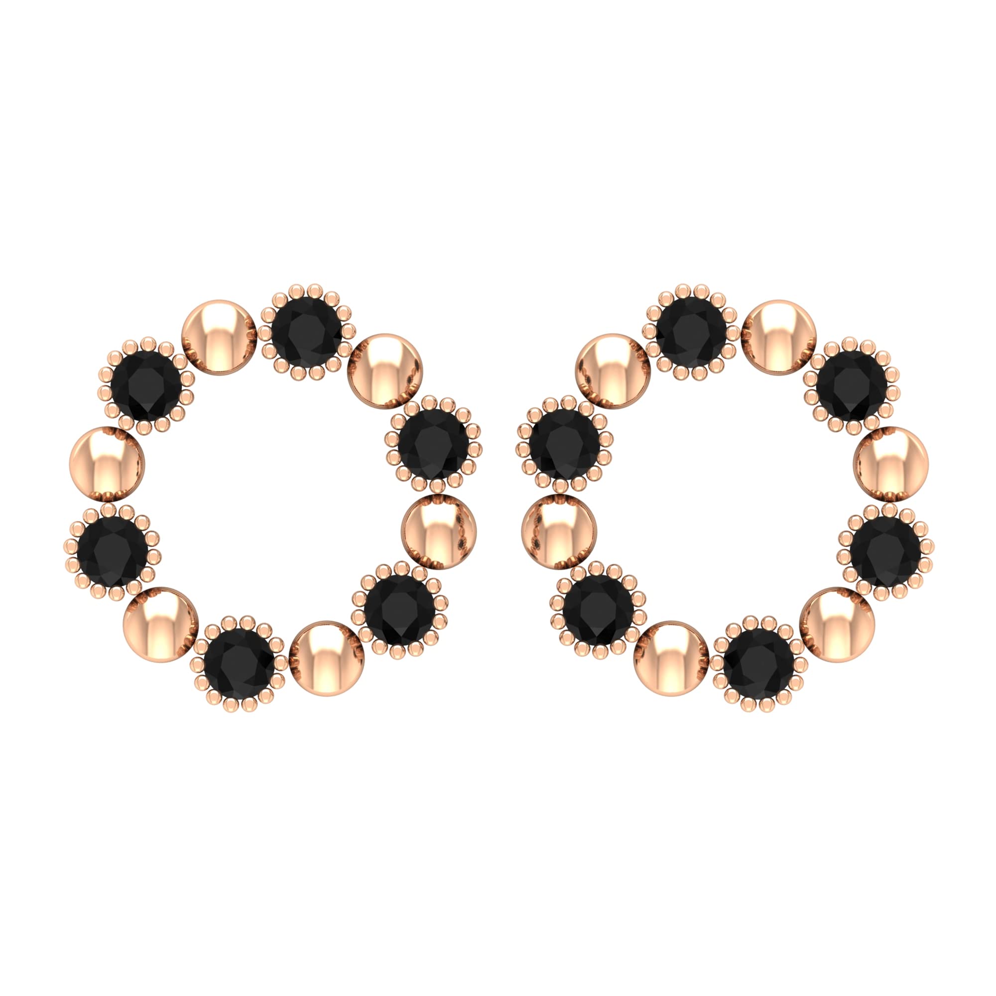 3/4 CT Black Spinel Stud Earrings for Women - 14K Solid Gold Beaded Eternity Screw Back Earrings | Elegant Gift for Anniversary, Birthday & Special Occasions