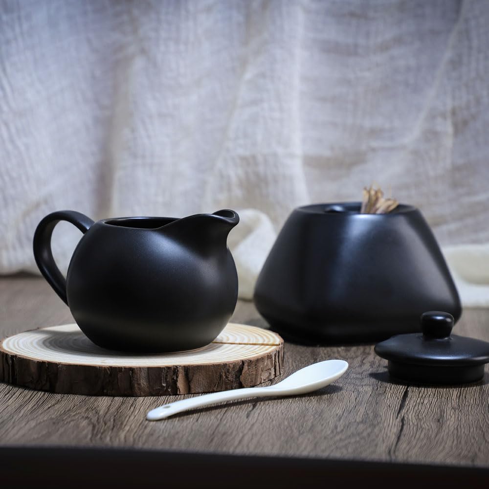Matte Black Ceramic Creamer Pitcher with Handle - 8oz Small Coffee & Milk Creamer for Home, Cafe, and Office Use - Perfect for Pouring Coffee, Tea, and Milk