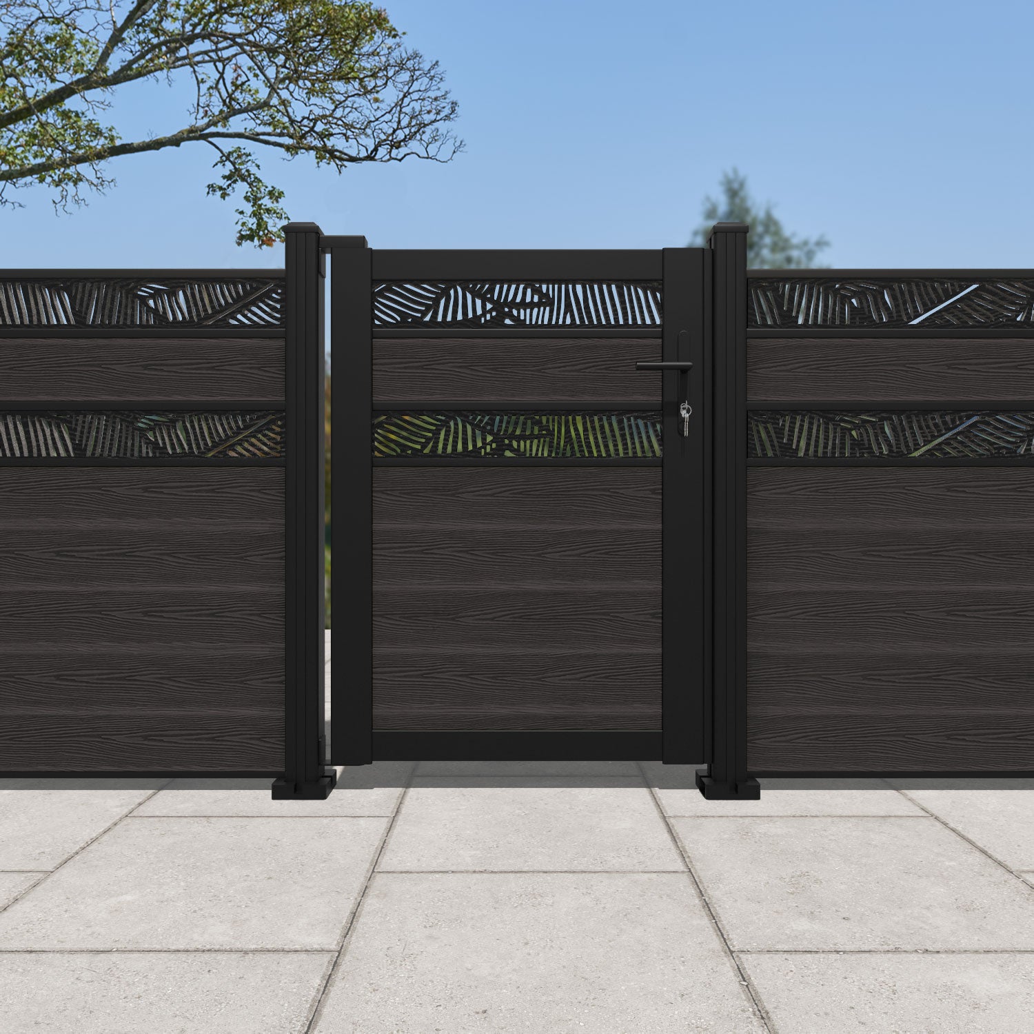 Dark Oak Classic Feather Split Screen Pedestrian Gate - Elegant Garden Entryway for Homes & Commercial Properties