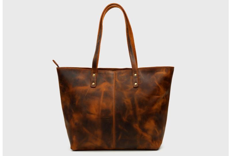 Premium Genuine Leather Tote Bag with Zipper - Stylish Women's Handbag for Work, Travel & Everyday Use