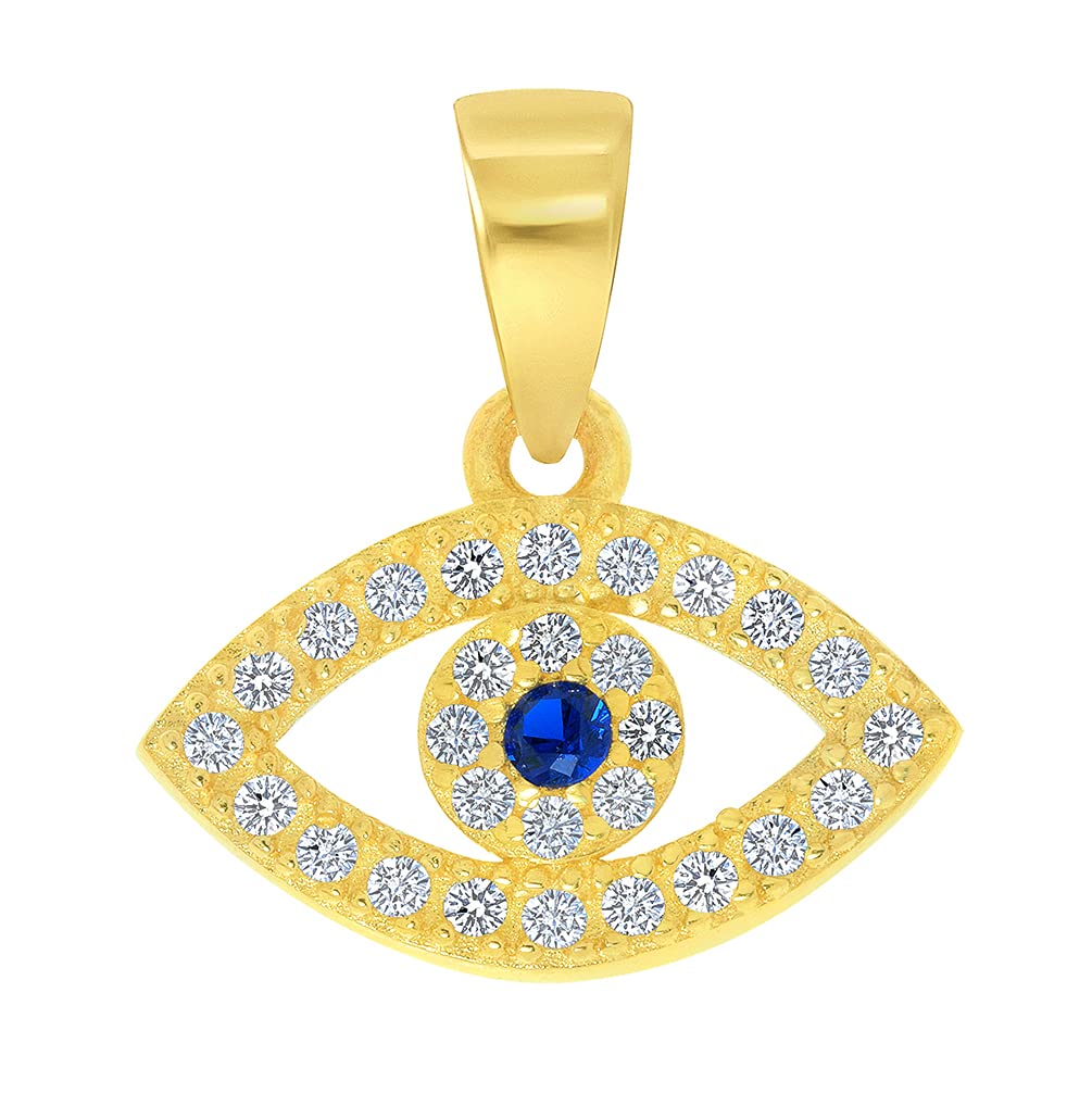 14K Yellow Gold Cubic Zirconia Mini Blue Evil Eye Pendant Necklace - Dainty Evil Eye Charm with Rolo, Cuban Curb & Figaro Chain Options - Perfect for Protection Jewelry, Gift for Her & Spiritual Accessories