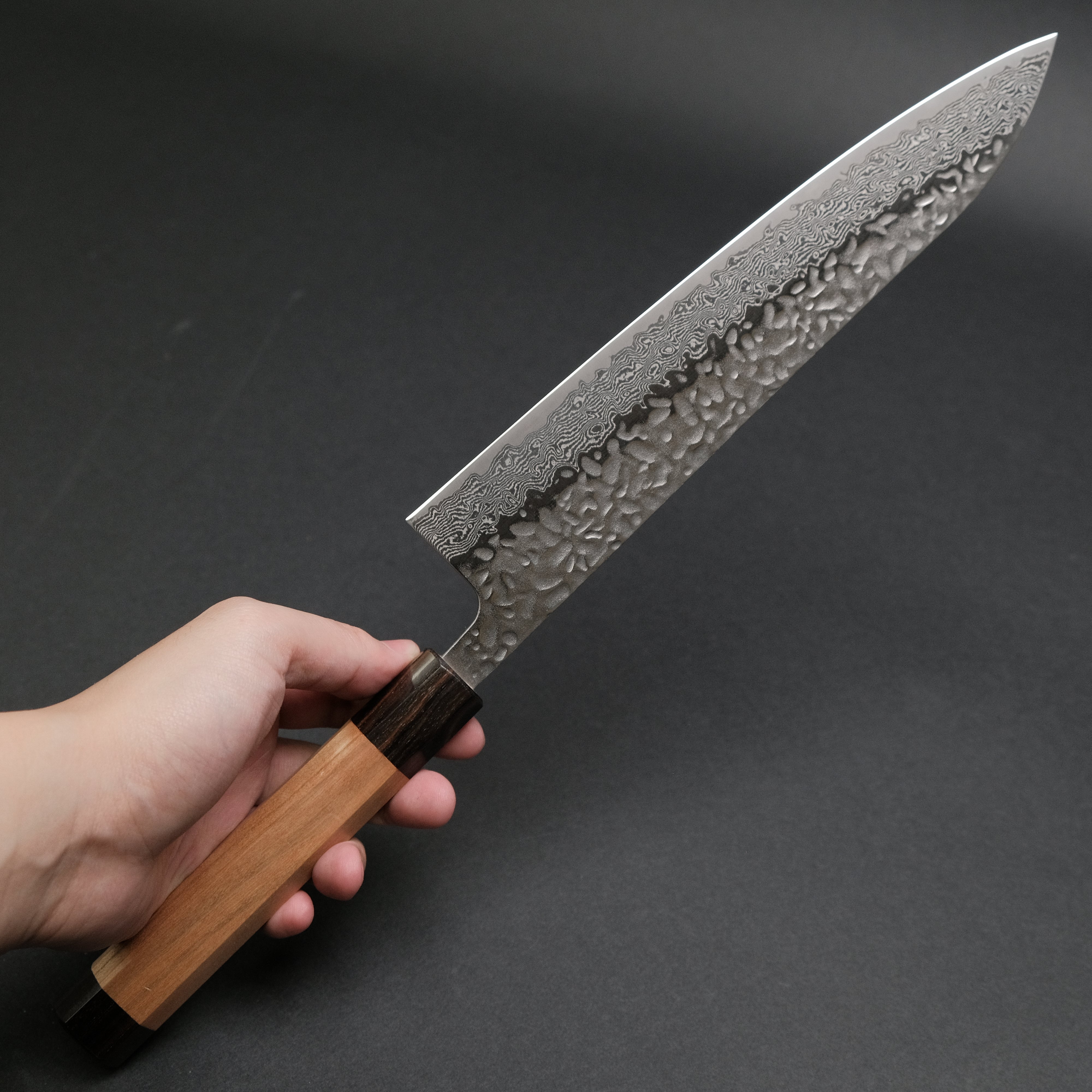 Hitohira Futana 240mm Gyuto Japanese Chef Knife - Stainless Tsuchime Damascus Blade with Cherry Wood Handle - Perfect for Sushi, Meat Cutting & Professional Kitchen Use