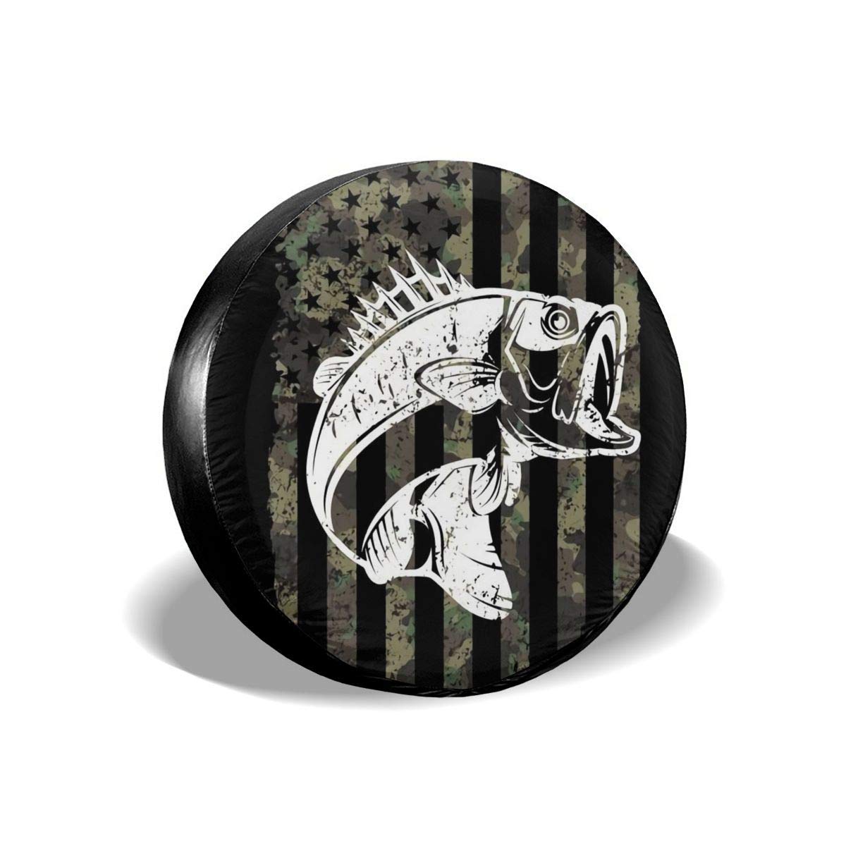 American Flag Bass Fishing Tire Cover - Waterproof Dustproof for Jeep SUV RV - 14-17 Inch