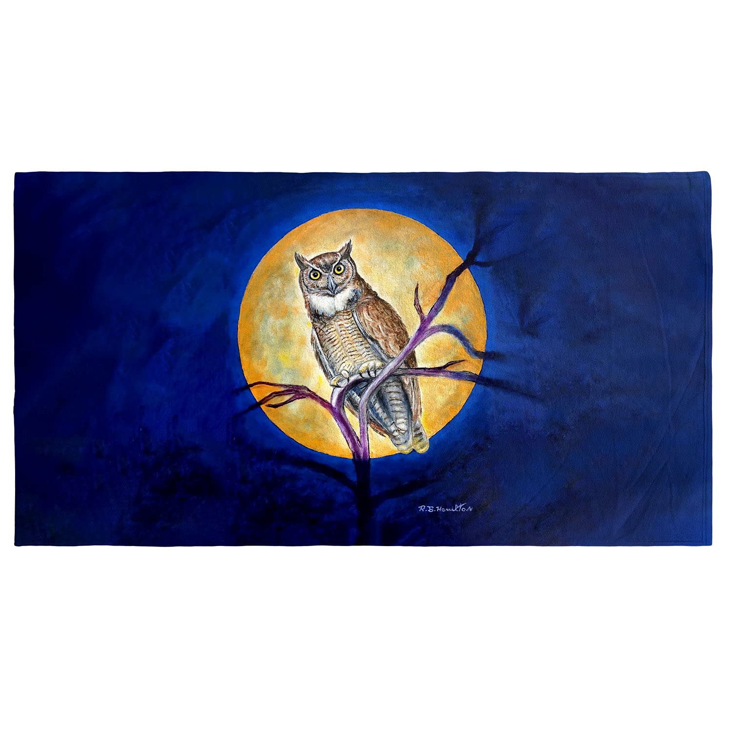 Betsy Drake Owl in Moon Beach Towel - Soft & Absorbent Bath Towel for Pool, Beach & Travel - Cute Owl Design for Summer Vacation & Outdoor Adventures