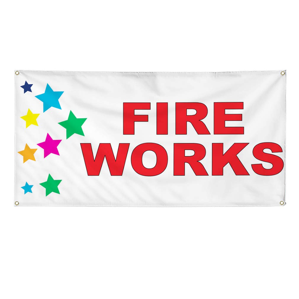 Fireworks Red Stars Vinyl Banner - 48x96 Inches, Weatherproof & Durable with 8 Grommets - Perfect for Business, Outdoor, Industrial & Yard Signs - Ideal for Events, Advertising & Seasonal Decorations
