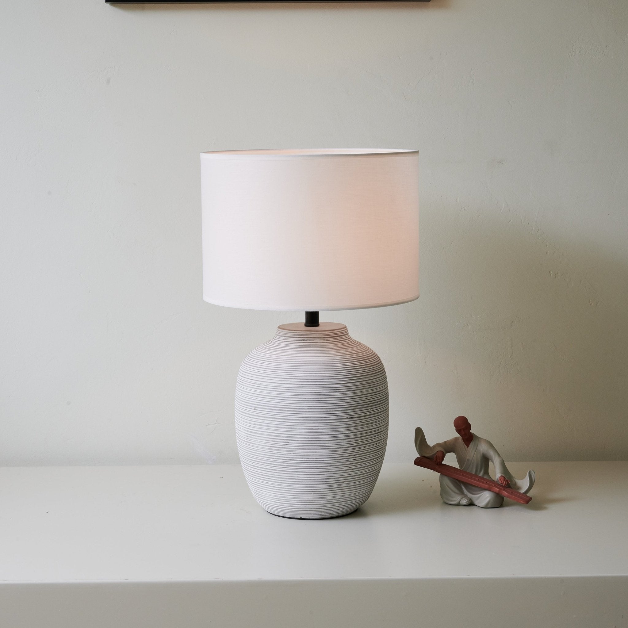 Modern Linen Stripe Table Lamp - Elegant Home & Office Lighting for Bedroom, Living Room, or Study - Soft Ambient Light for Reading & Relaxation