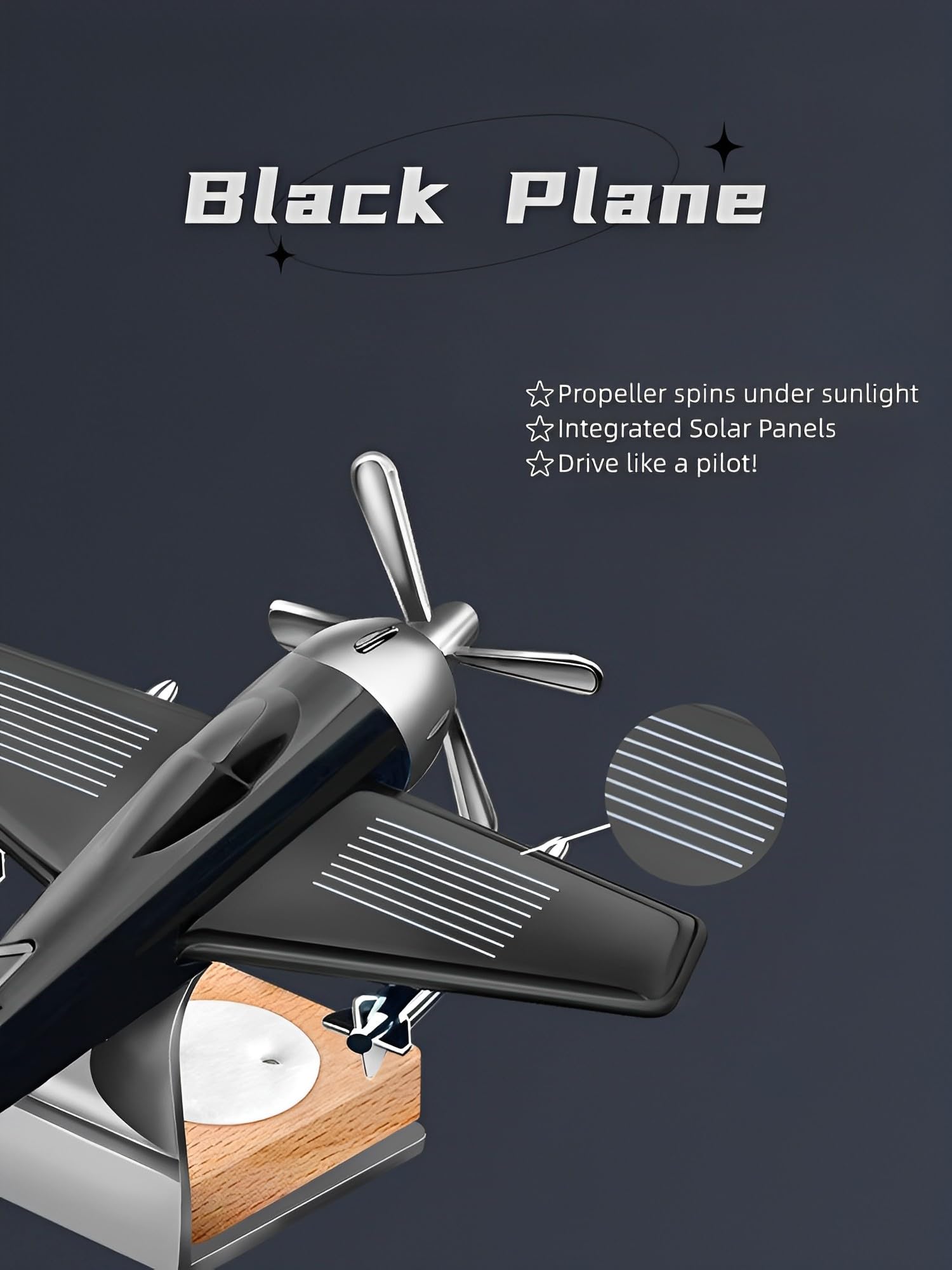 Solar Powered Spinning Airplane Car Dashboard Decor - Black Aroma Diffuser & Unique Automotive Interior Accessory Gift for Men | Perfect for Road Trips, Commuting & Car Enthusiasts
