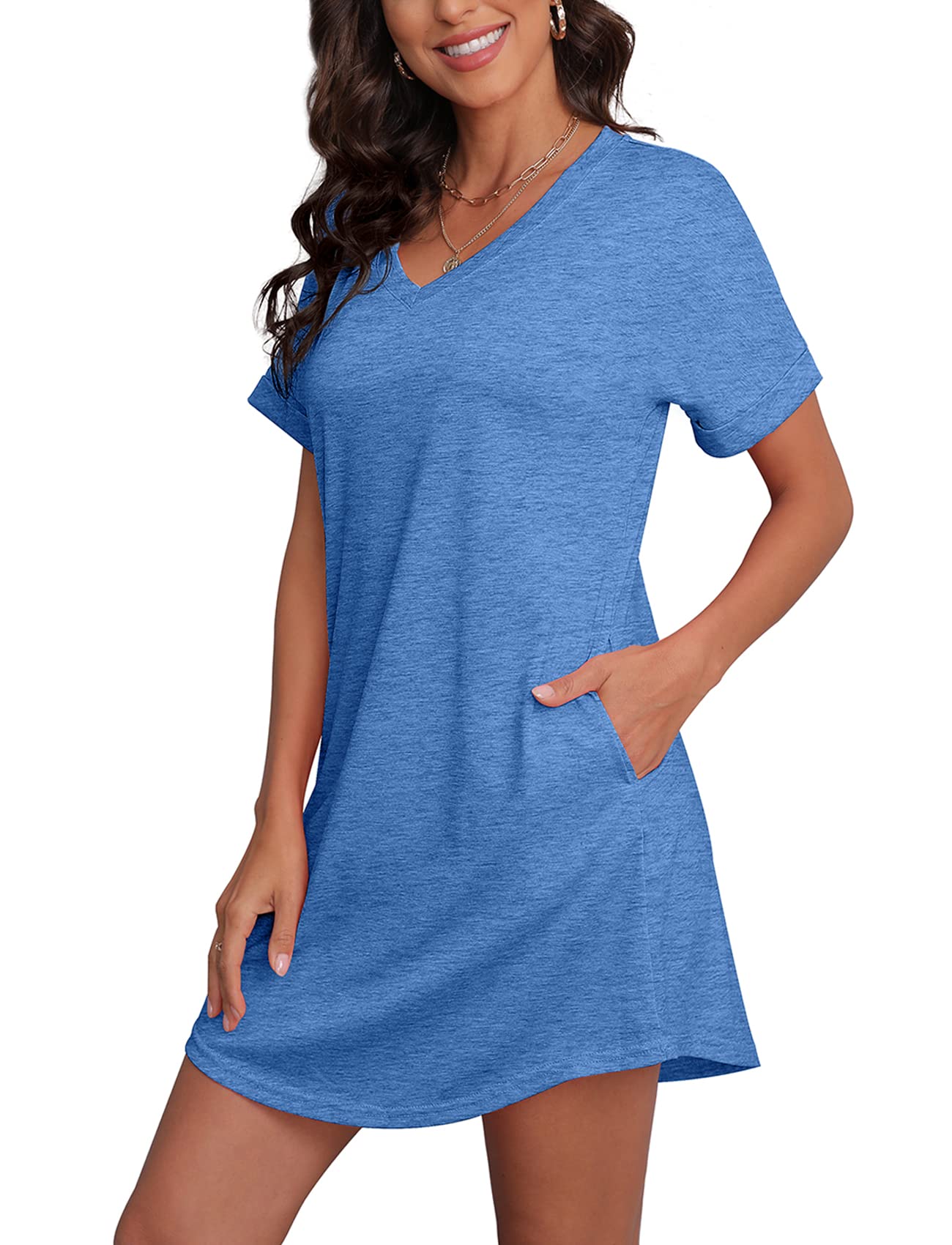 Women's Summer Short Sleeve Pocket T-Shirt Dress - Casual Flowy Comfortable Dress for Beach, Vacation & Everyday Wear
