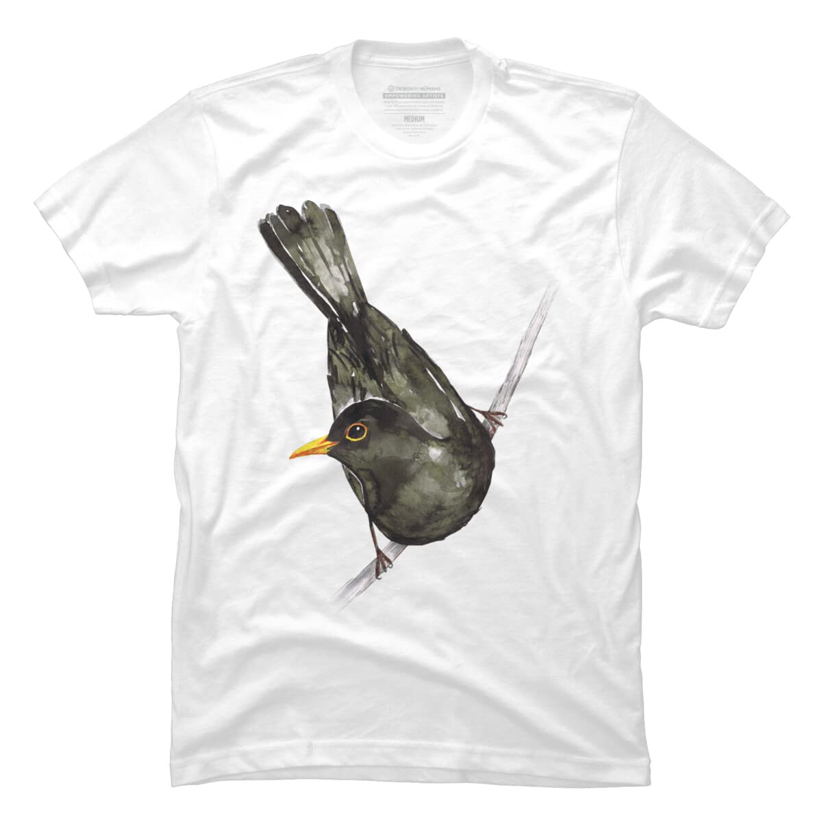 Design By Humans Men's Blackbird Watercolor Graphic Tee by Bwiselizzy - Soft Cotton T-Shirt for Casual Wear & Street Style