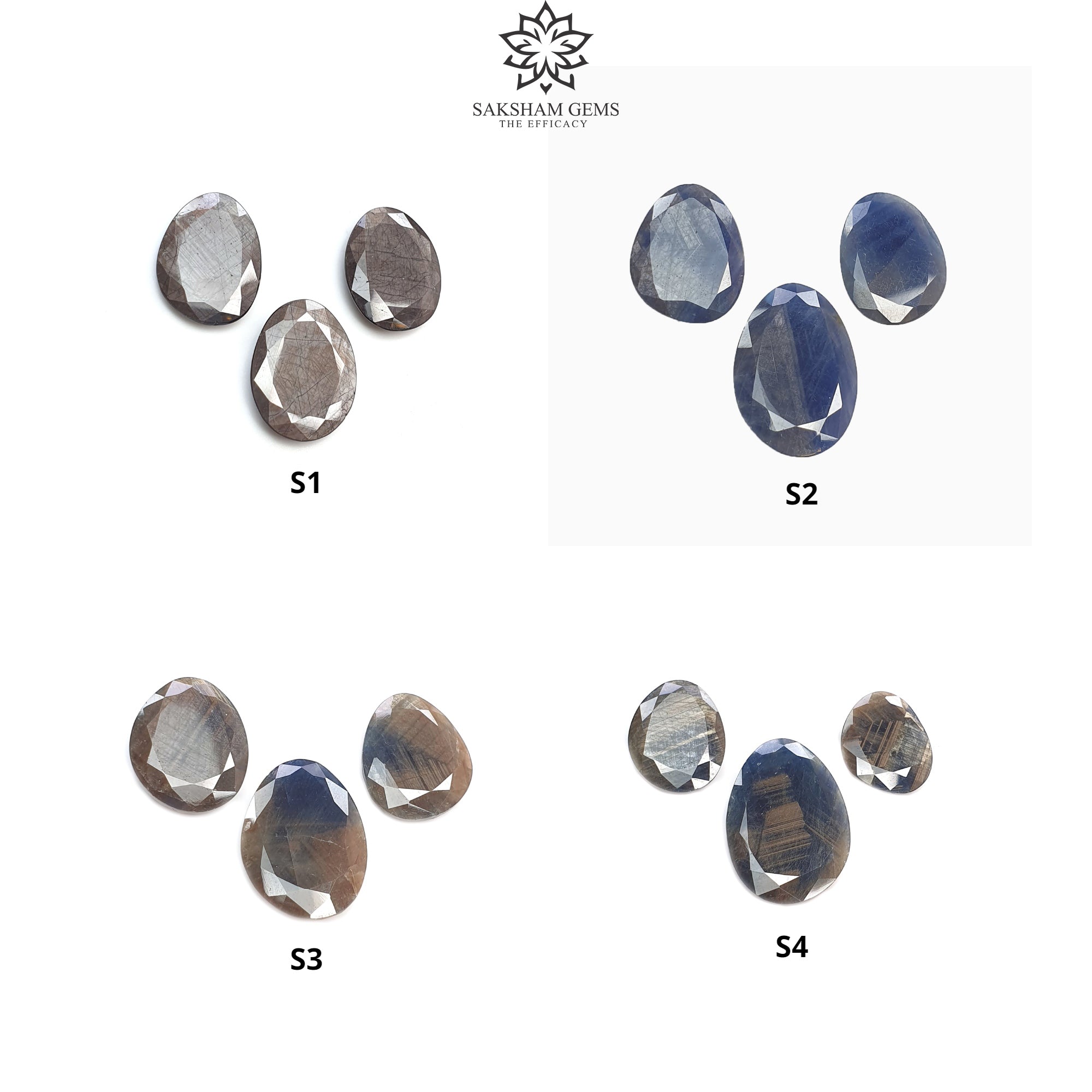 Natural Untreated Golden Brown Sapphire Egg Shape 3pc Set - Chocolate & Blue Silver Sheen Gemstone Jewelry for Engagement, Wedding & Gift Giving