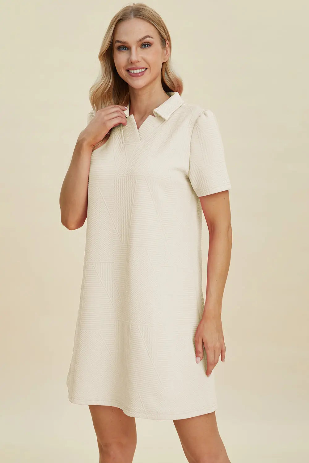 Double Take Full Size Textured Short Sleeve Dress for Women - Casual Summer Flowy Dress for Beach, Vacation & Everyday Wear