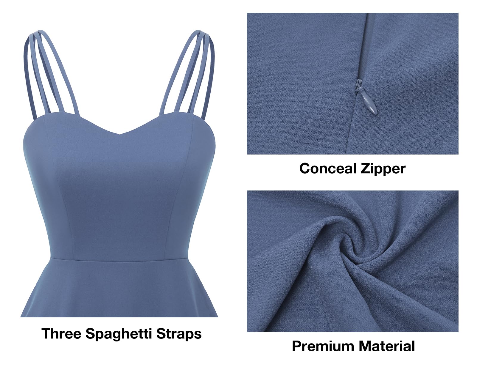 DRESSTELLS Women's Hi-Low Spaghetti Strap Summer Dress - Flowy Flare Cocktail & Wedding Guest Dress for Bridesmaids, Beach Parties & Special Occasions