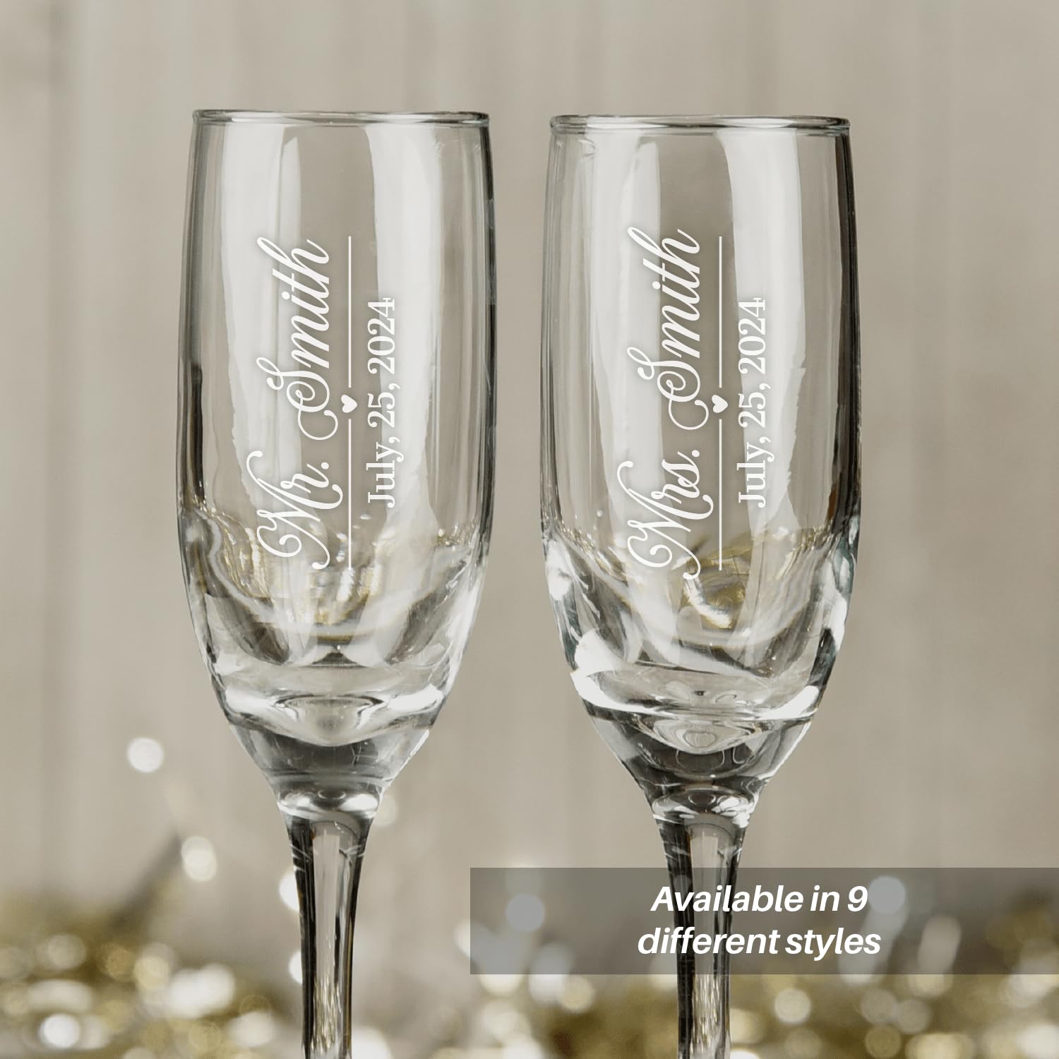 Personalized Champagne Glasses Set of 2 - Custom Engraved Wedding Toasting Flutes with Names & Date - Elegant Couple's Toast Glasses for Anniversaries, Bridal Showers & Romantic Celebrations