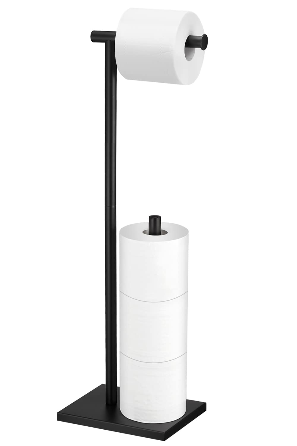 Stainless Steel Free Standing Toilet Paper Holder with Storage - Black Bathroom Tissue Roll Stand for Home, Office & RV Use