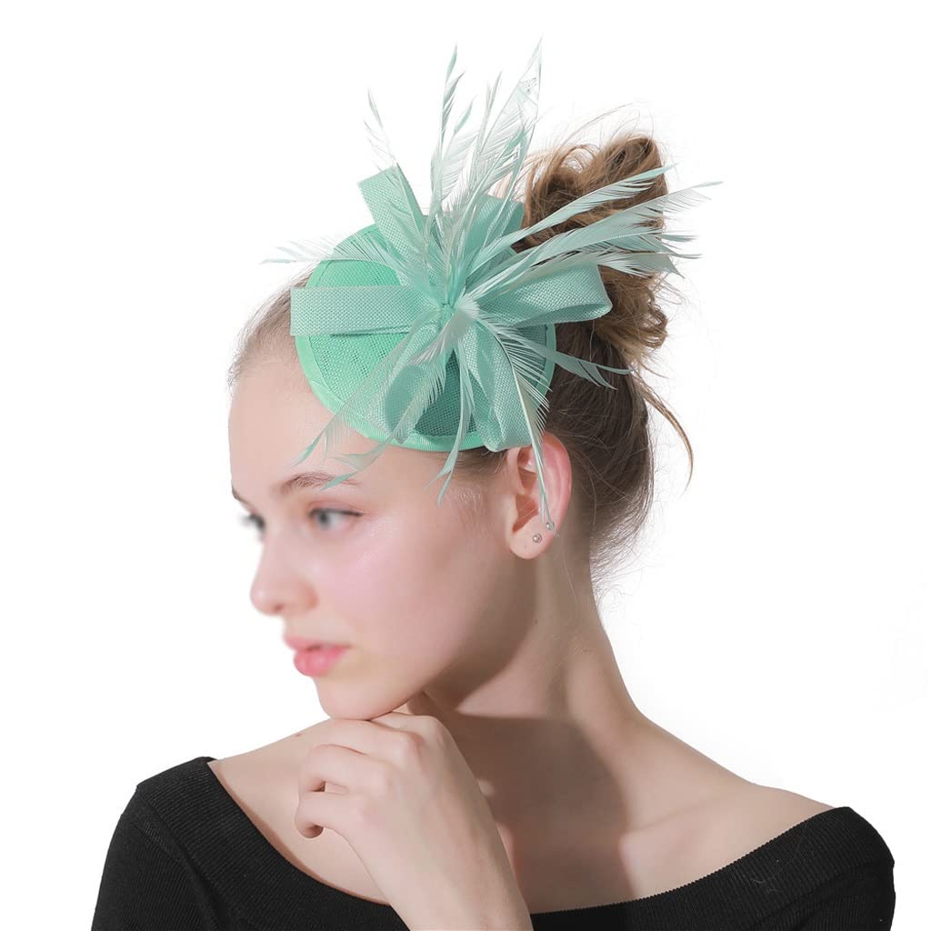 Elegant Emerald Green Women's Wedding Hair Fascinators with Feathers - 18cm Ladies Party Hat Accessories for Bridal, Tea Party & Special Occasions