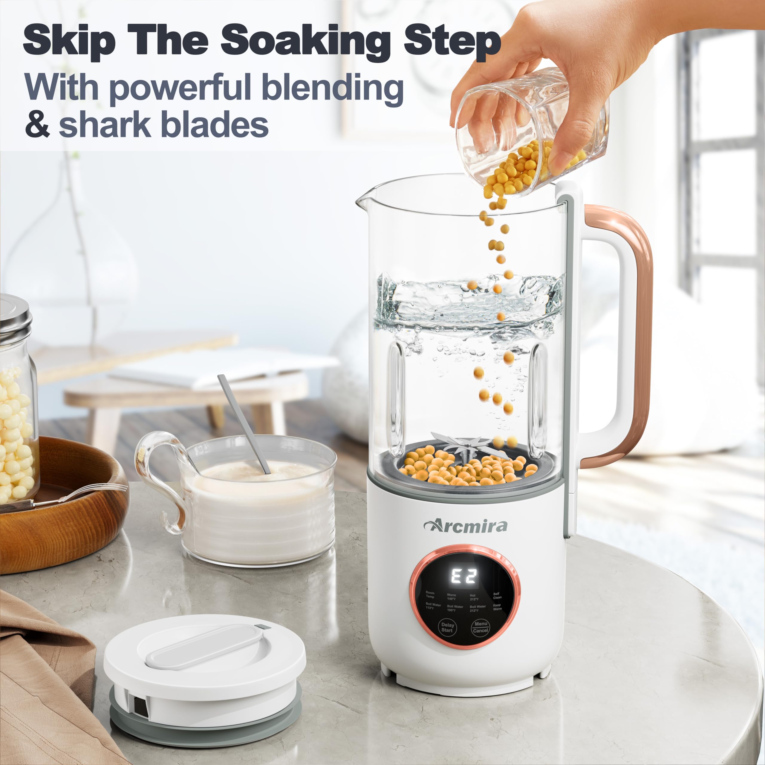Automatic Nut Milk Maker Machine - 35oz (1000ml) for Homemade Almond, Oat, Soy & Dairy-Free Plant-Based Milk - with Delay Start, Keep Warm & Boil Water Functions - Includes Nut Milk Bag - Perfect for Vegan, Keto & Healthy Lifestyle Breakfasts