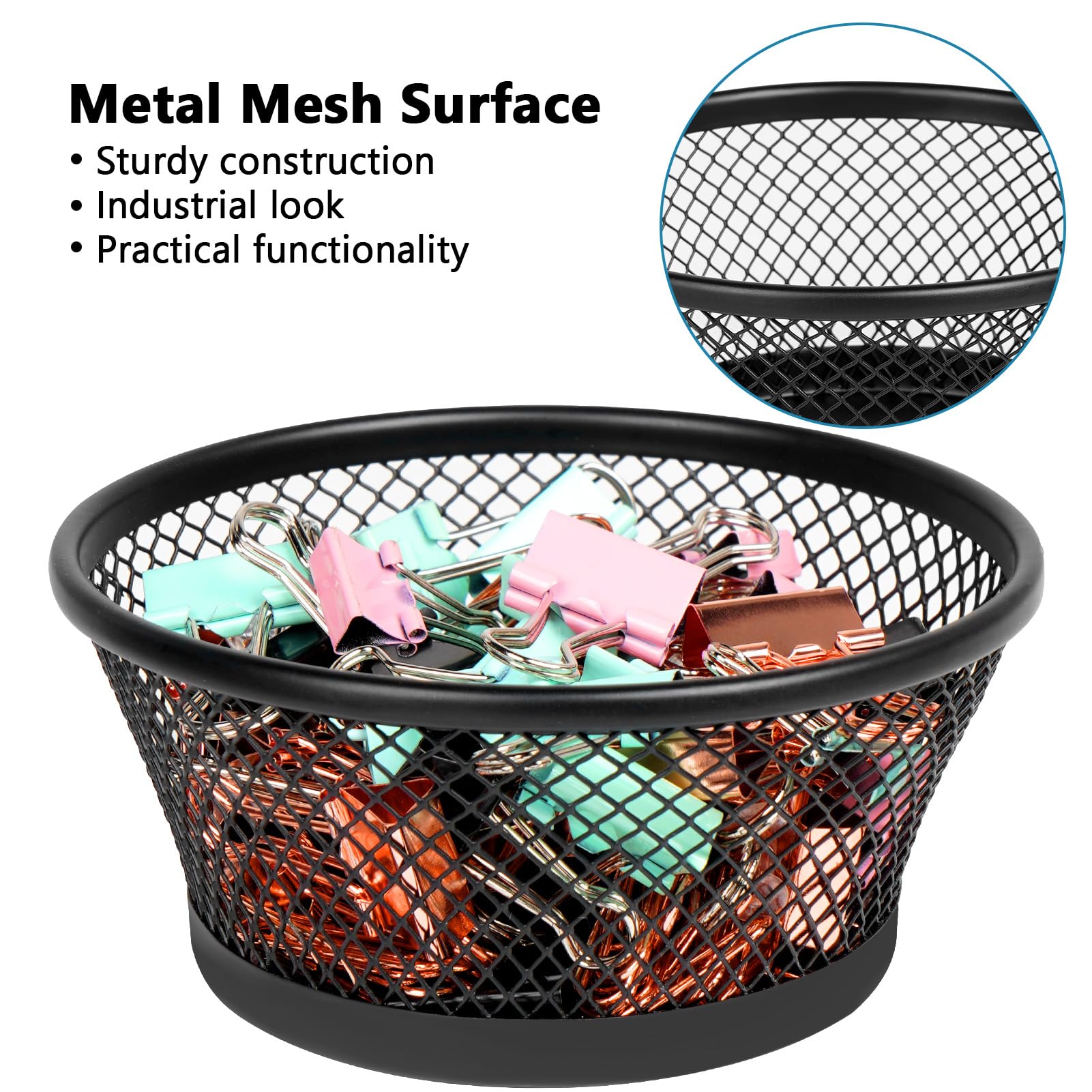 Metal Mesh Paper Clip Holder & Binder Clip Organizer - 4-Pack Black Desk Organizer for Office, School, Home - Perfect for Paperwork, Filing & Stationery Storage