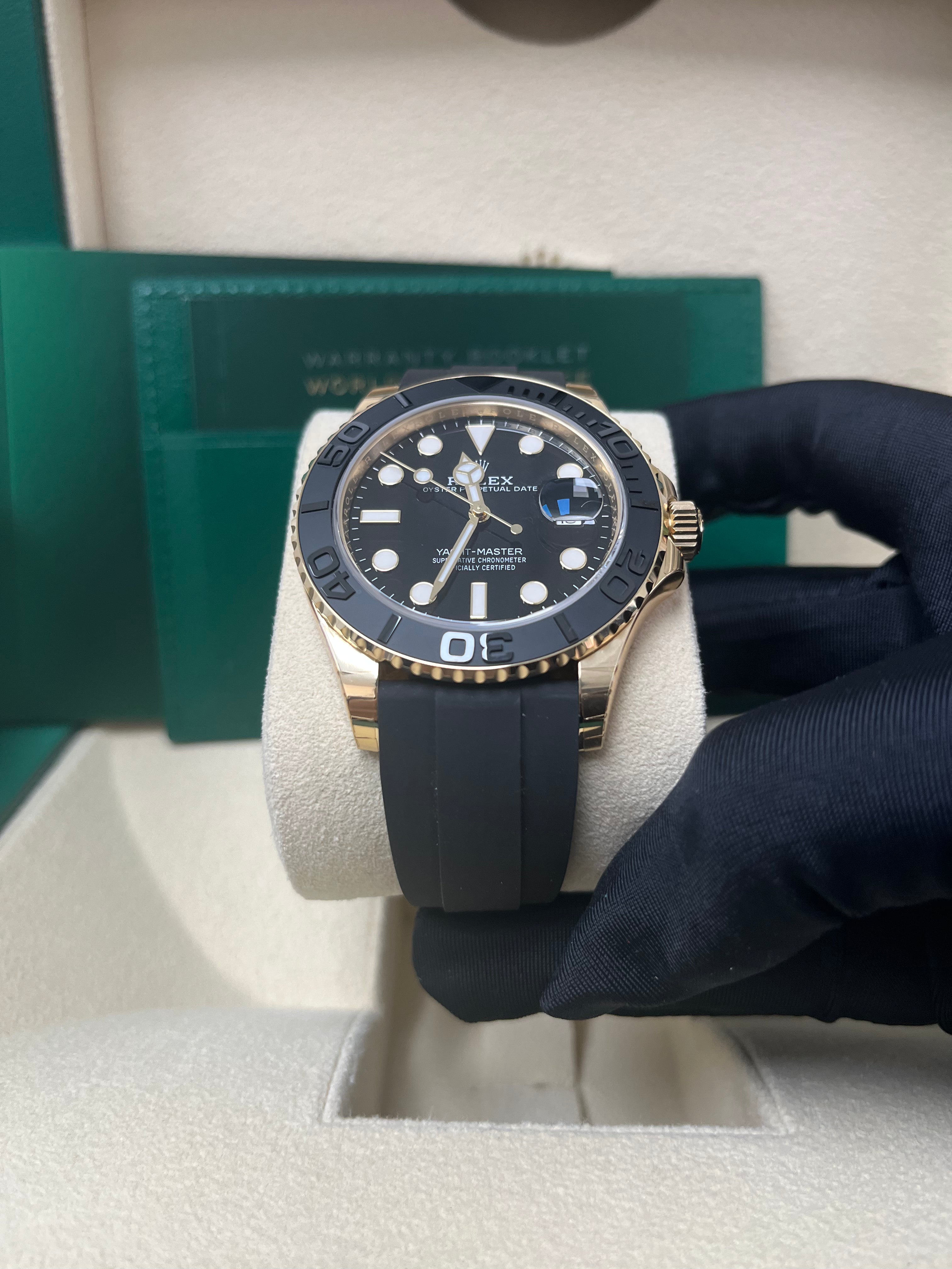 Rolex Yacht Master 42 Watch - 18K Yellow Gold, Black Dial, Oysterflex Strap (Ref.226658) | Luxury Men's Diving Watch for Sailing & Special Occasions