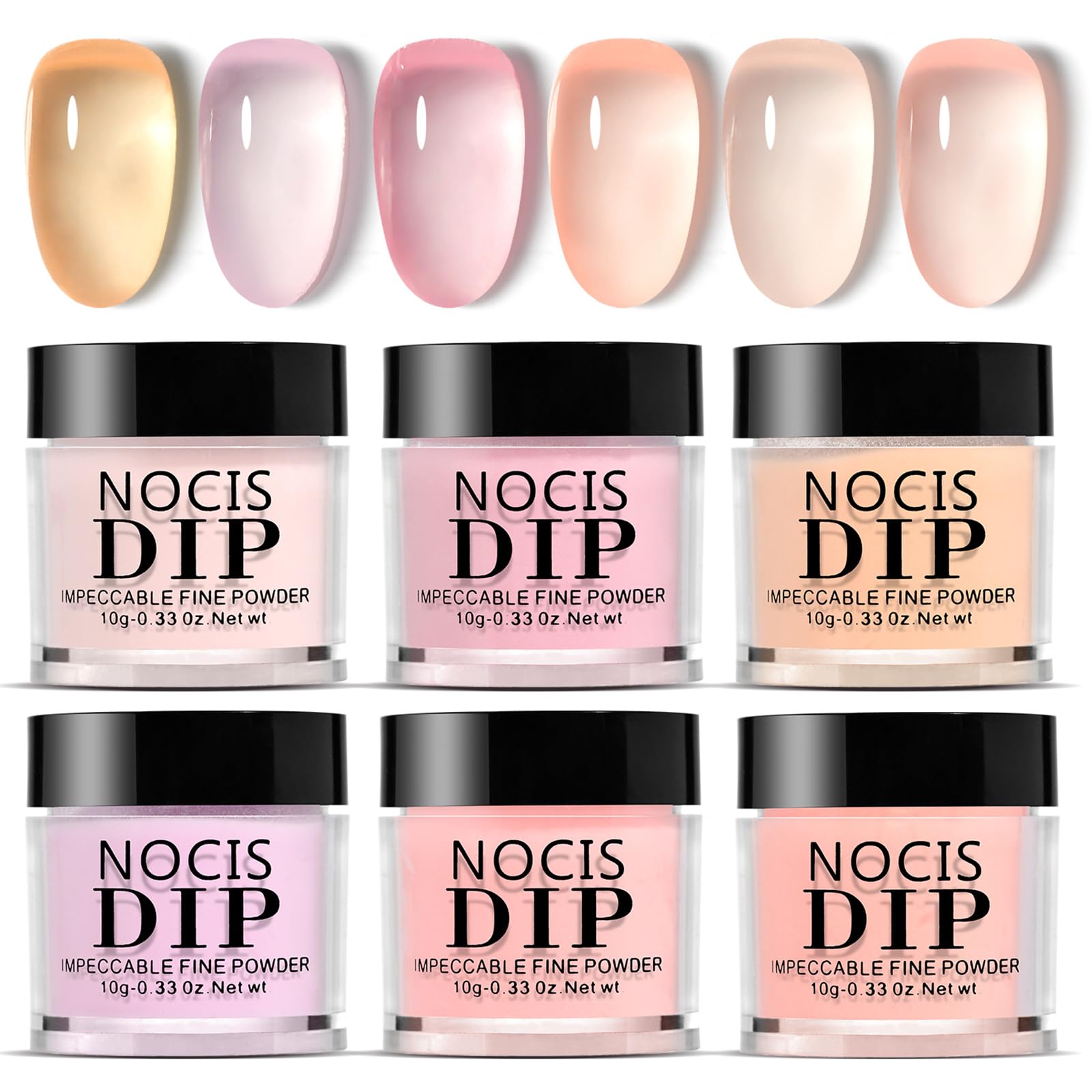 6pcs Nail Dip Powder Kit - Natural Translucent Jelly Effect Powder for Salon-Quality Manicures at Home - No UV Lamp Needed - Perfect for DIY Nails, Bridal Parties & Special Occasions