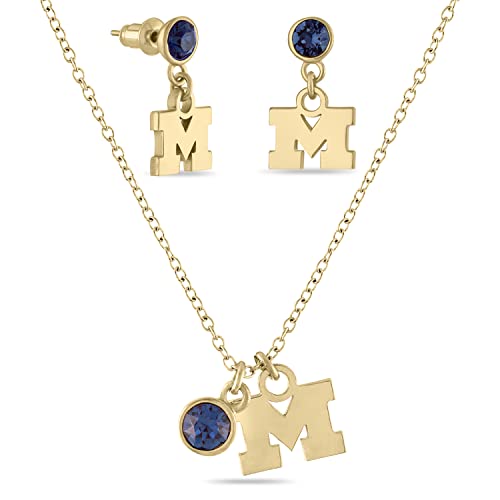 G - Block M Earrings and Crystal Charm Necklace Set