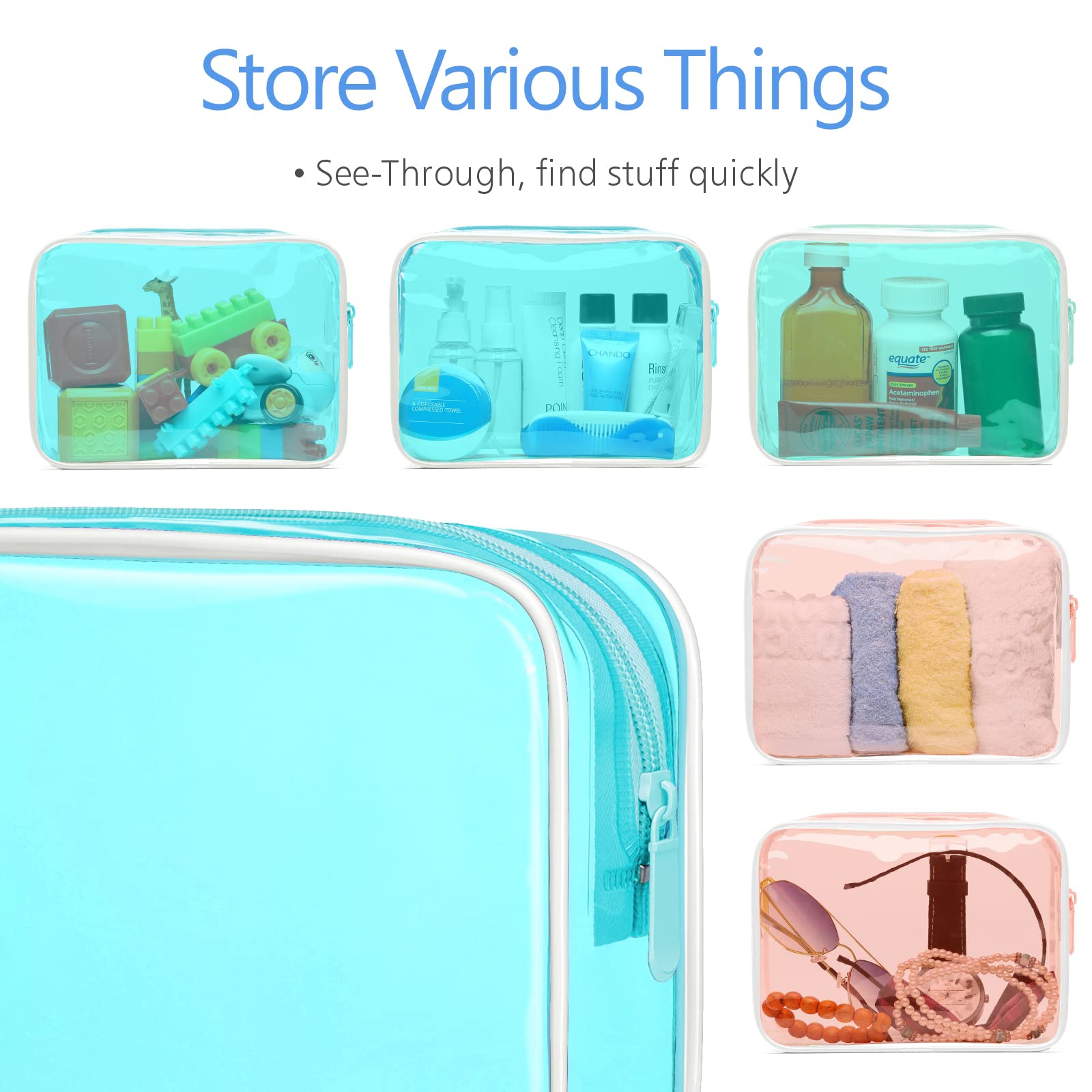 PACKISM Clear Makeup Bags 3-Pack - TSA Approved Waterproof Toiletry Travel Bags with Zipper for Cosmetics & Essentials | Medium Size Carry-On Compliant for Airports (Light Orange, Mint Green, Mint Blue) - Perfect for Travel, Gym & Daily Organization