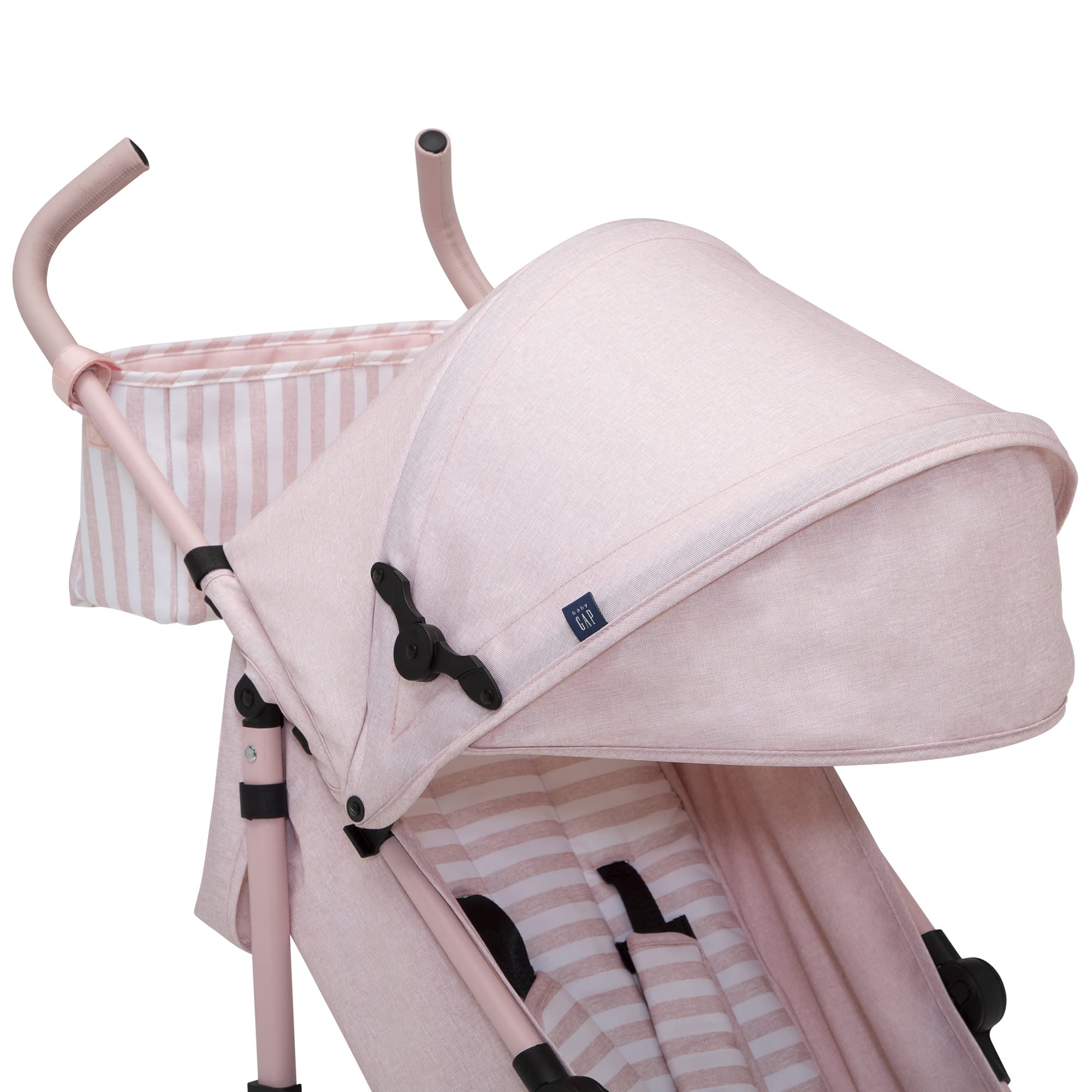 BabyGap Classic Lightweight Stroller with Recline - Compact Foldable Travel Stroller with Removable Parent Organizer - Eco-Friendly Sustainable Baby Stroller in Pink Stripes - Perfect for Newborns, Toddlers & Air Travel