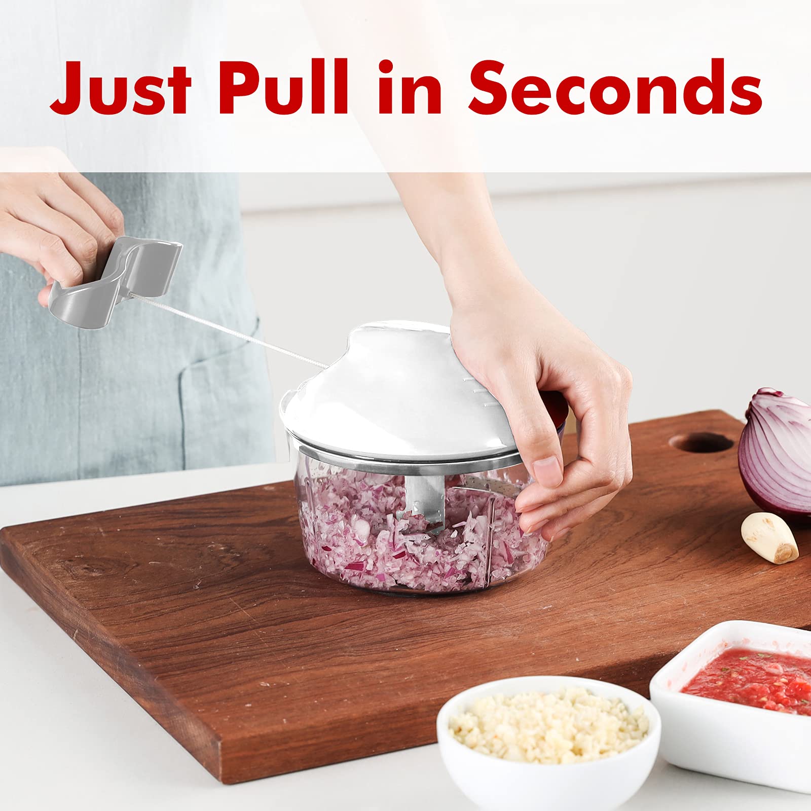 Manual Food Chopper - Easy to Clean Onion Garlic Vegetable Cutter, Hand Nut Chopper for Vegetables, Fruits, Salad, Nuts - 2.5 Cup Capacity (Grey) - Perfect for Meal Prep, Cooking, and Healthy Snacks