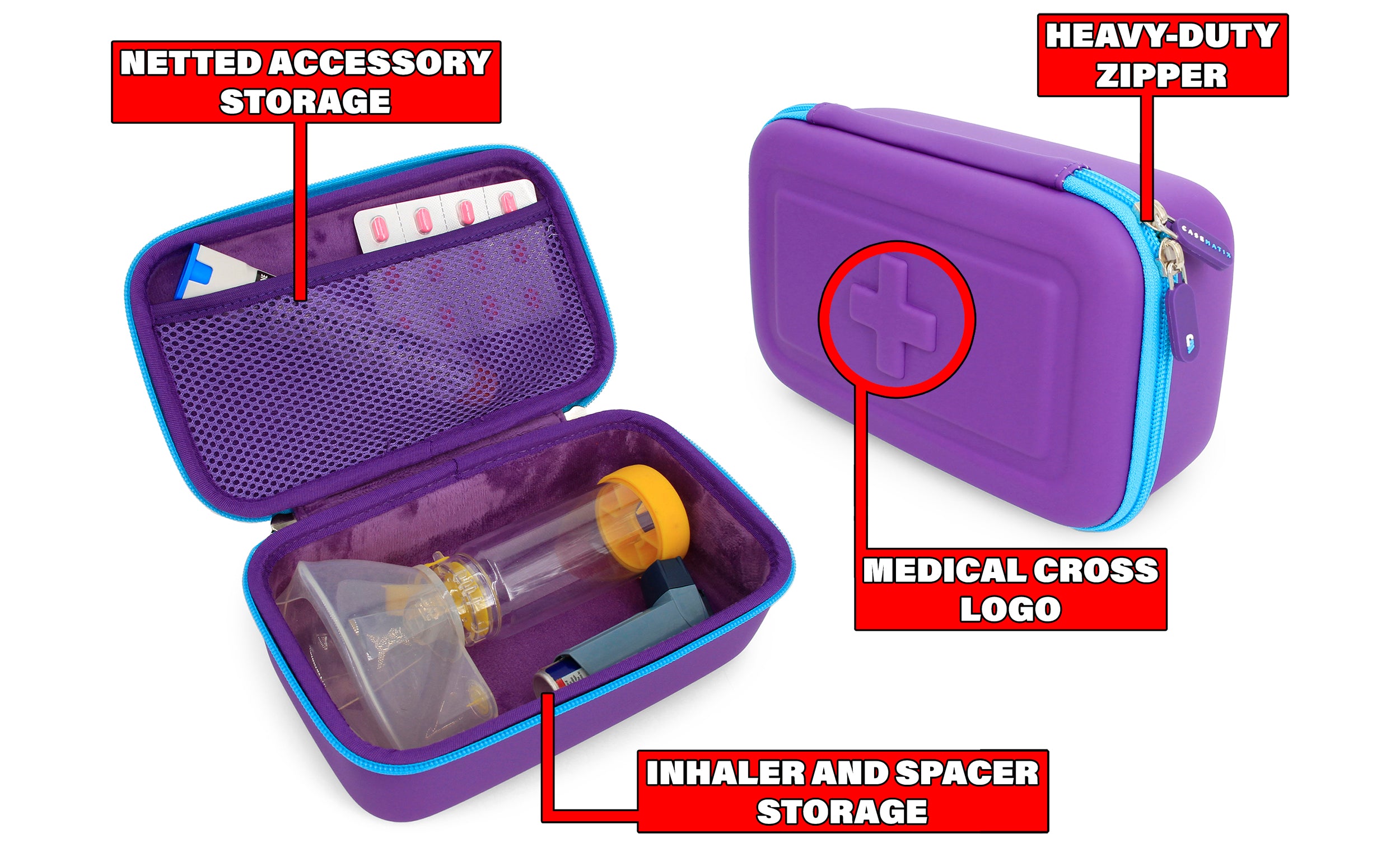 Portable Inhaler Spacer Travel Case - Protective Storage for Asthma Inhaler with Mask & Accessories | Perfect for Travel, Home & Emergency Use