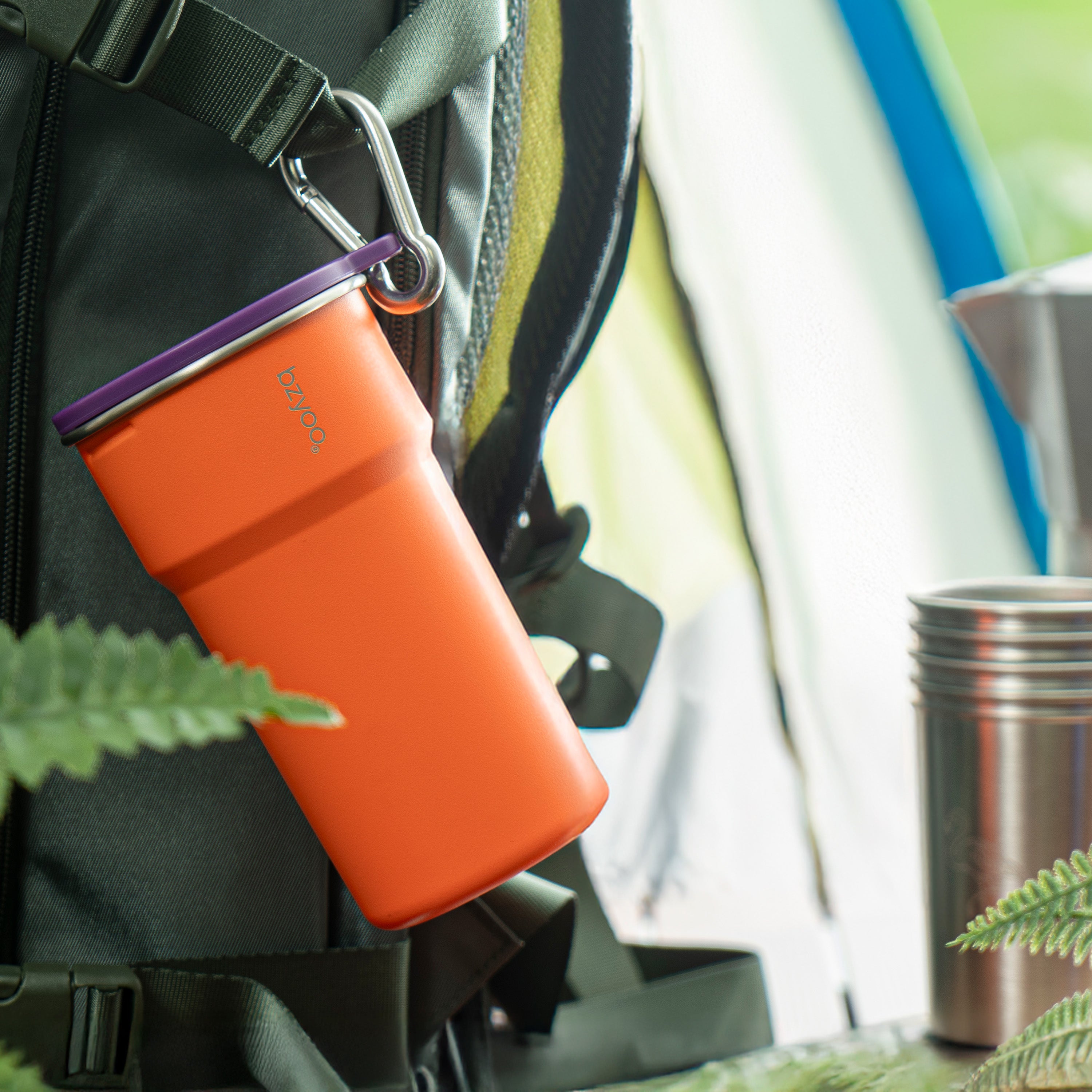 Premium Stainless Steel Camping Cup Set with Hooks - 3-Piece Nesting Design, Durable & Lightweight for Outdoor Adventures (Orange) | Perfect for Hiking, Backpacking, and Travel Accessories