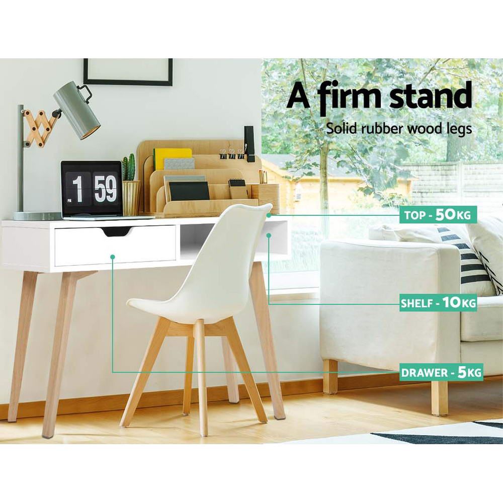 Modern White Office Computer Desk with Storage Drawers - Ergonomic Study Table for Students & Professionals - Perfect for Home Office, Dorm Room, and Small Spaces