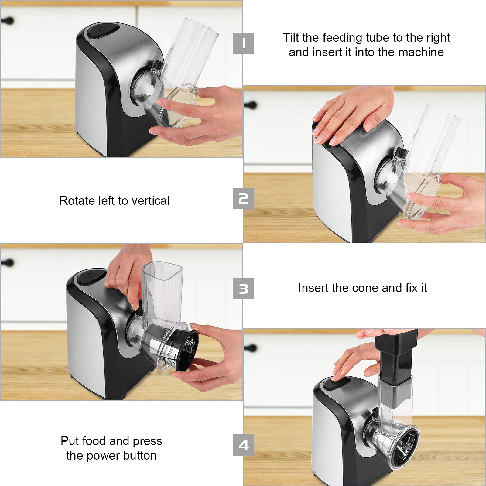 150W 4-in-1 Electric Cheese Grater & Food Shredder - Professional Salad Maker for Fruits, Vegetables, Cheeses - Includes 4 Free Attachments - Perfect for Home Kitchen, Meal Prep & Healthy Cooking