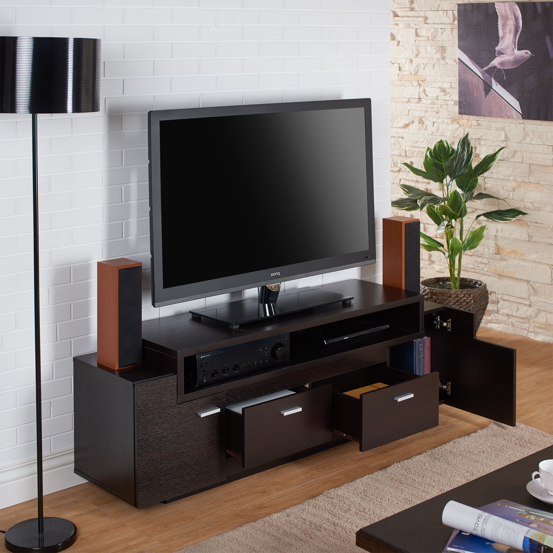 Furniture of America Amani Modern TV Stand in Cappuccino - Stylish Entertainment Center for Living Room & Home Theater Setup