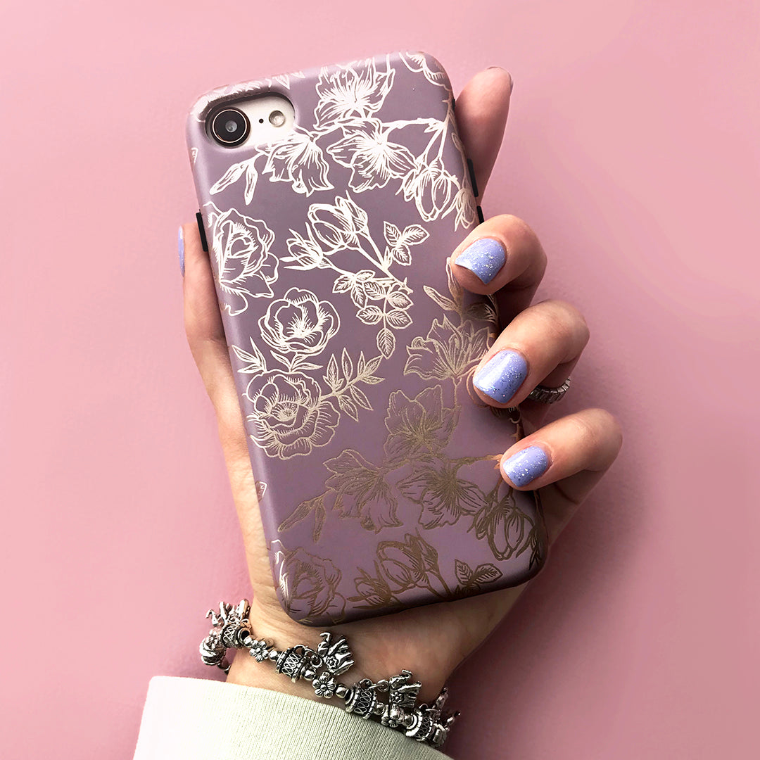 Dusty Rose Chrome Floral iPhone Case - Elegant Protective Phone Cover for iPhone 13/14/15 Pro Max - Perfect for Women, Girls, Daily Use, Gift Giving & Special Occasions