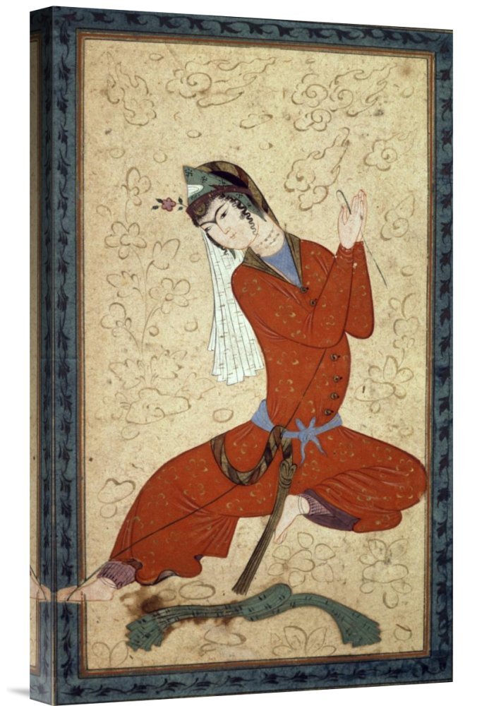 Global Gallery Budget Shah Abbas School Seated Woman at Rest Canvas Wall Art Print - Handmade Giclee Reproduction for Living Room, Bedroom & Office Decor