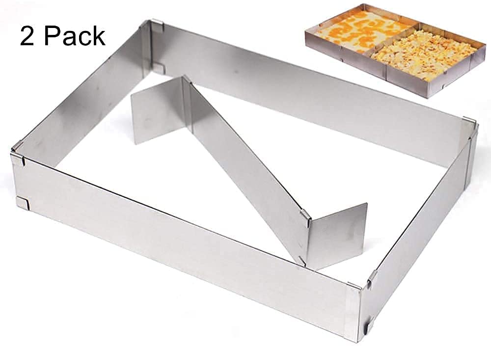 Tebery 2-Piece Adjustable Square & Rectangular Cake Pan Set - 18 to 33cm Stainless Steel Baking Mold for Mousse Cakes, Desserts & Pizza | Perfect for Home Baking, Party Treats & DIY Dessert Making