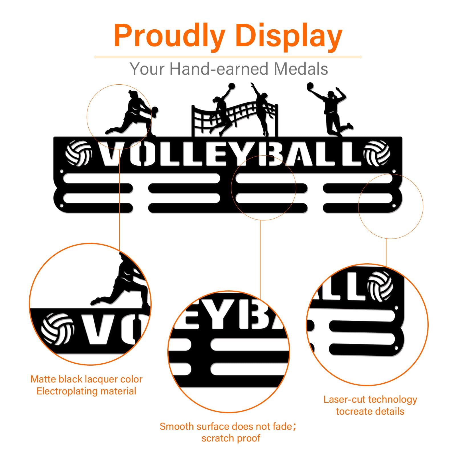 SUPERDANT Volleyball Medal Holder - Black Iron Wall Mounted Hooks for 60+ Medals | Women's Volleyball Awards Display Rack | Perfect for Competition Trophies, Sports Achievements & Home Decor